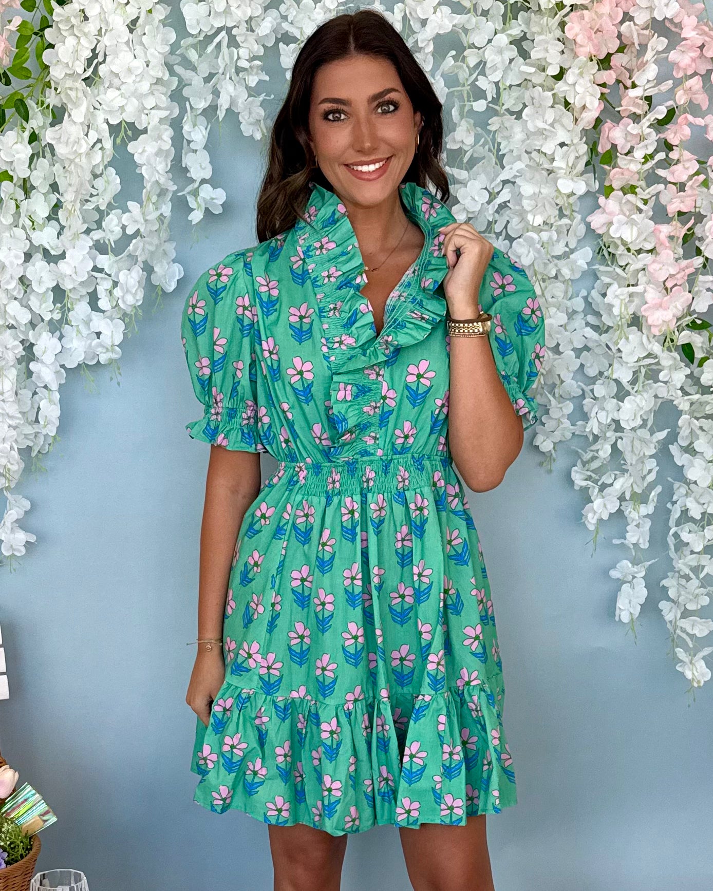 Daylight Ahead Green Mix Ruffle Dress-Shop-Womens-Boutique-Clothing