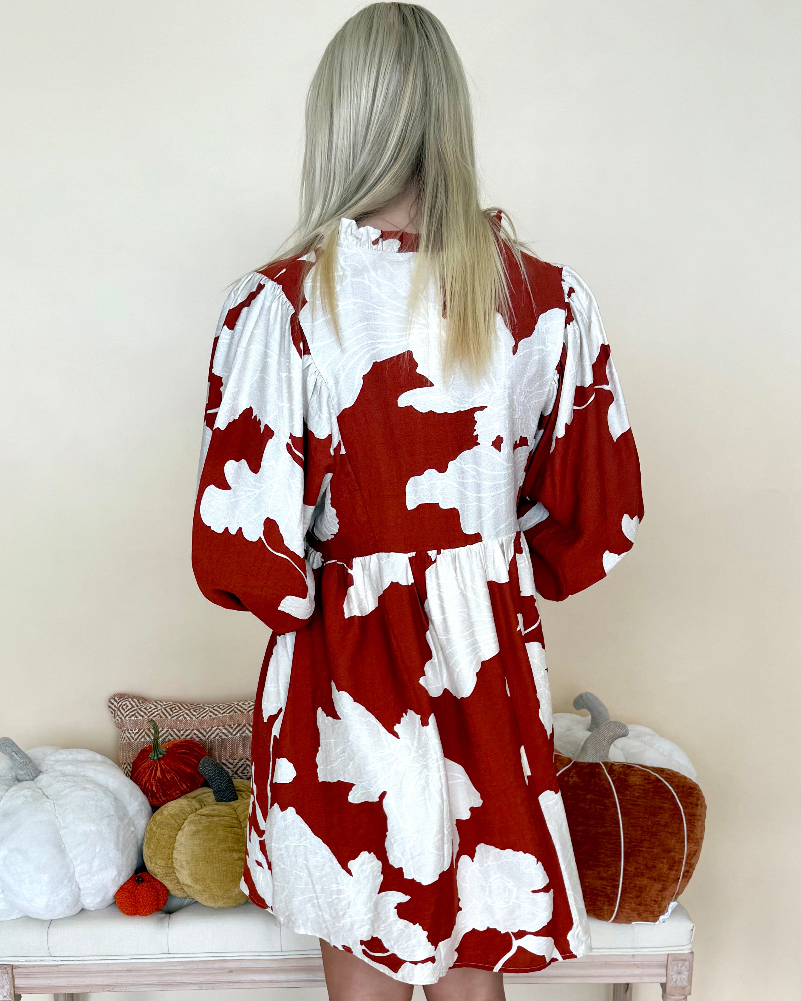 My Kind Of Day Rust Floral Babydoll Dress-Shop-Womens-Boutique-Clothing