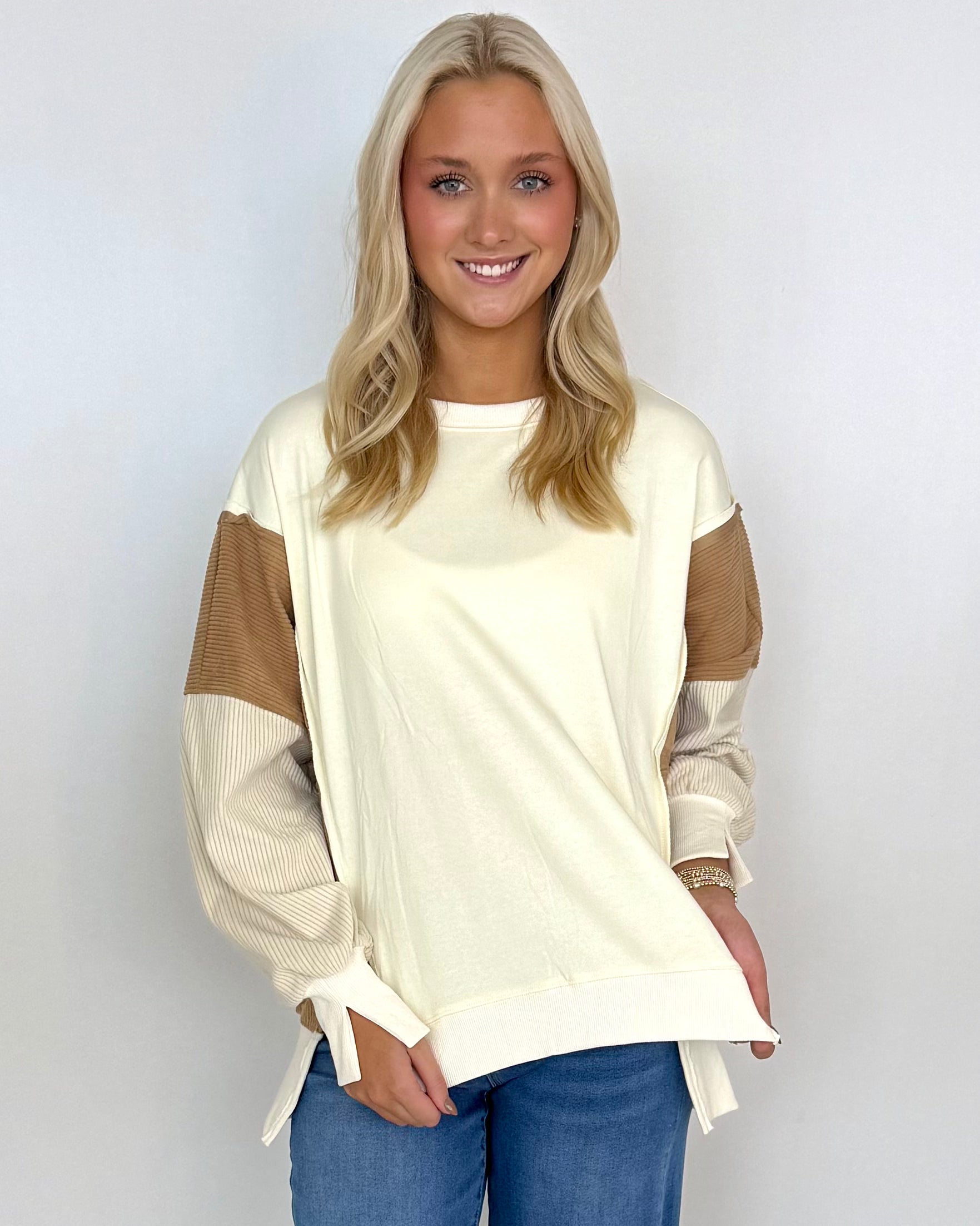 New Favorite Ivory Colorblock Ribbed Top-Shop-Womens-Boutique-Clothing