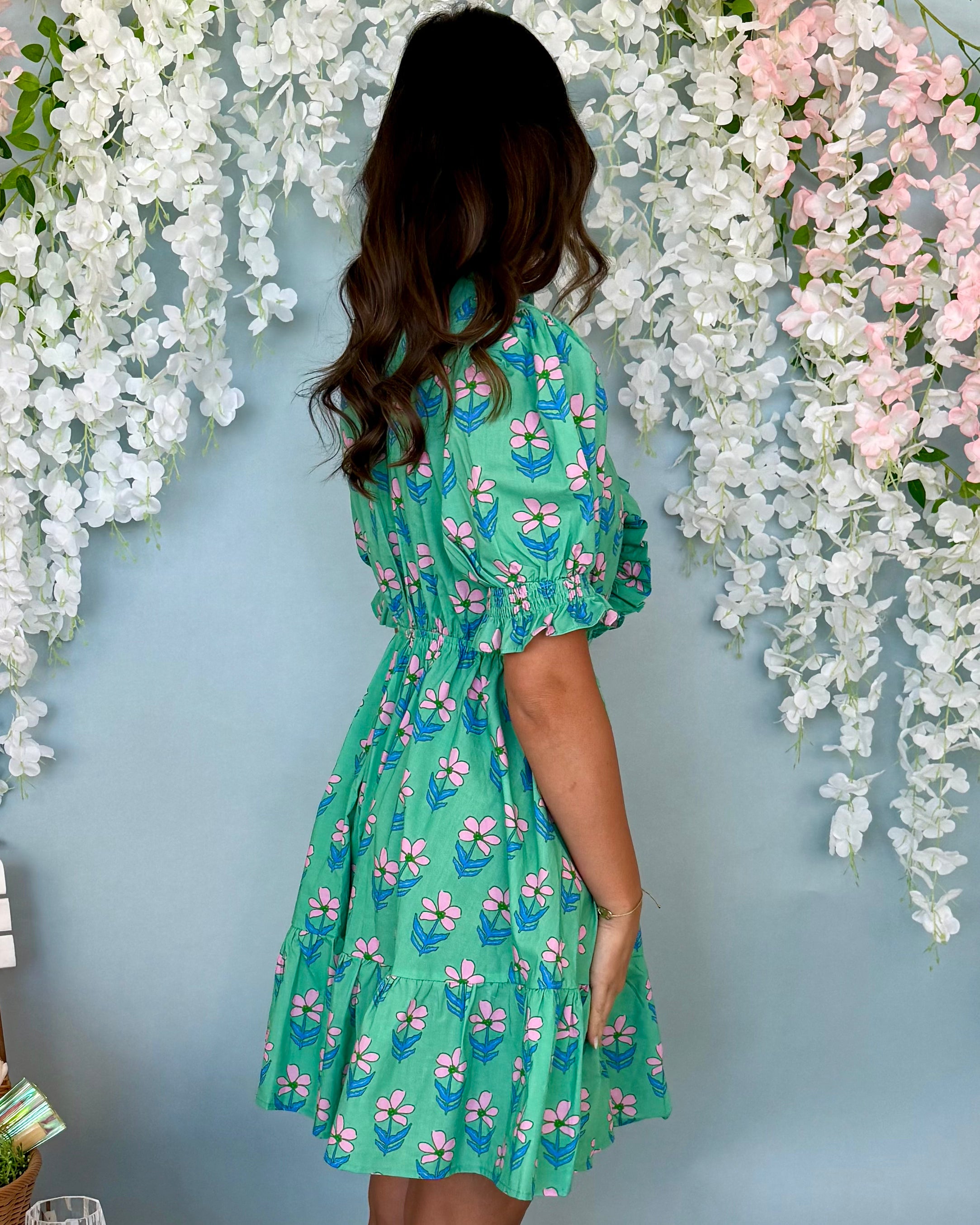 Daylight Ahead Green Mix Ruffle Dress-Shop-Womens-Boutique-Clothing