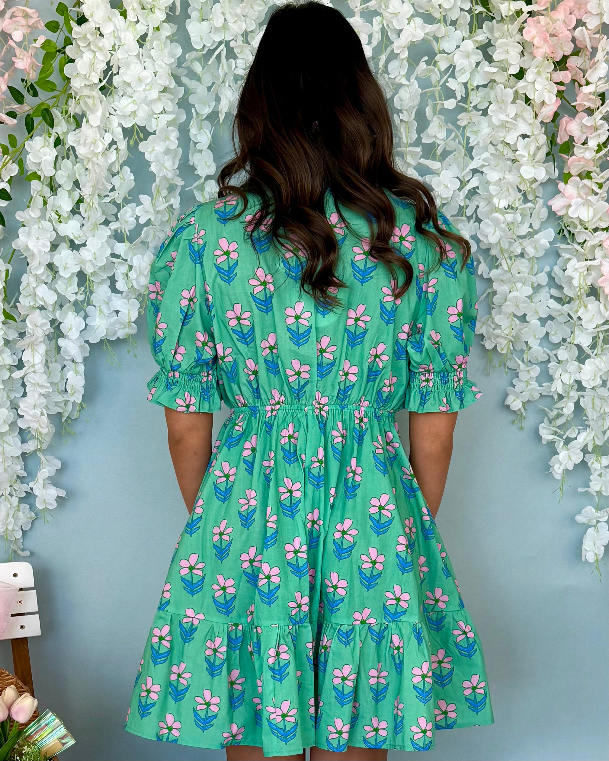 Daylight Ahead Green Mix Ruffle Dress-Shop-Womens-Boutique-Clothing