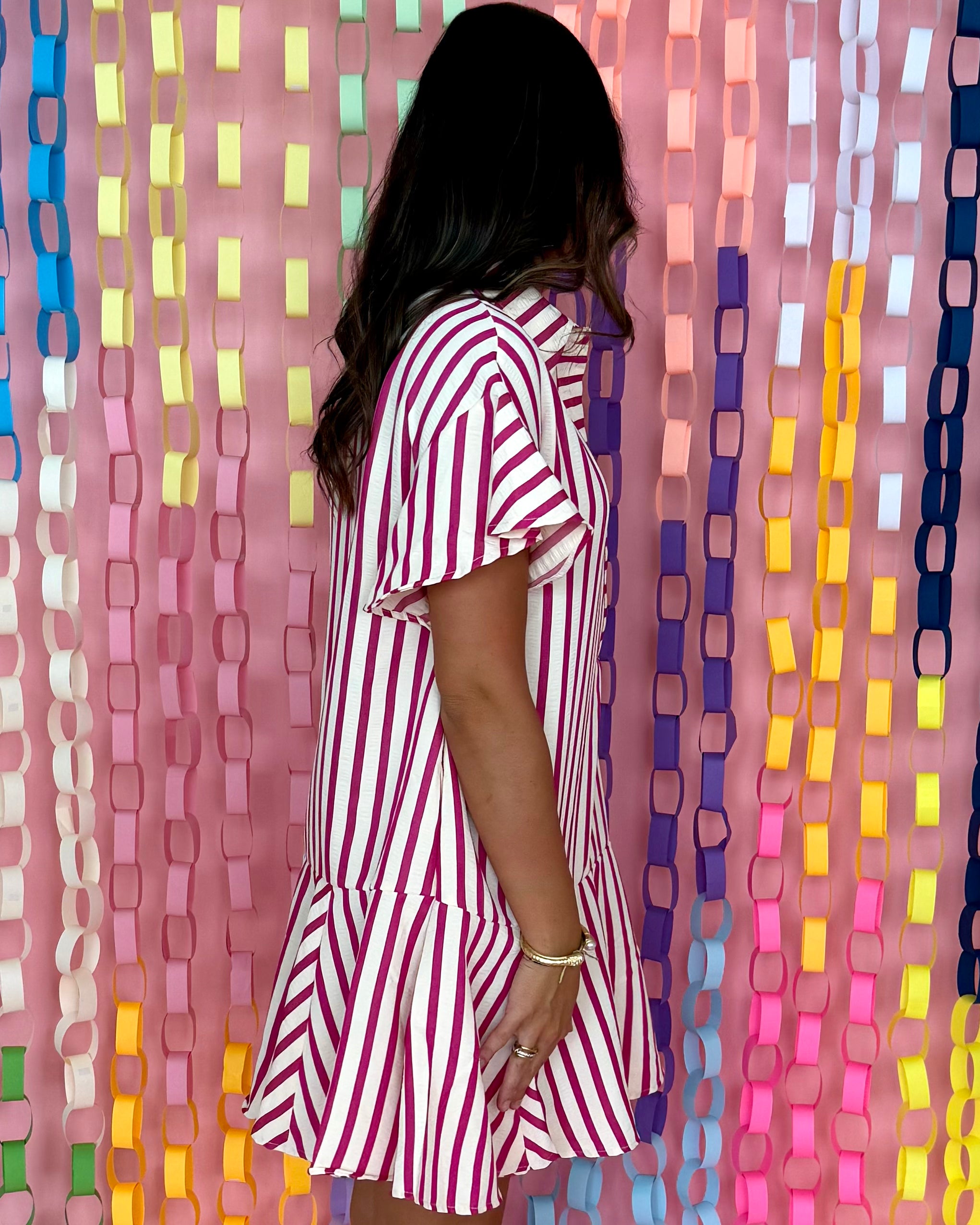 Keep Watch Hot Pink Striped Flounce Dress-Shop-Womens-Boutique-Clothing