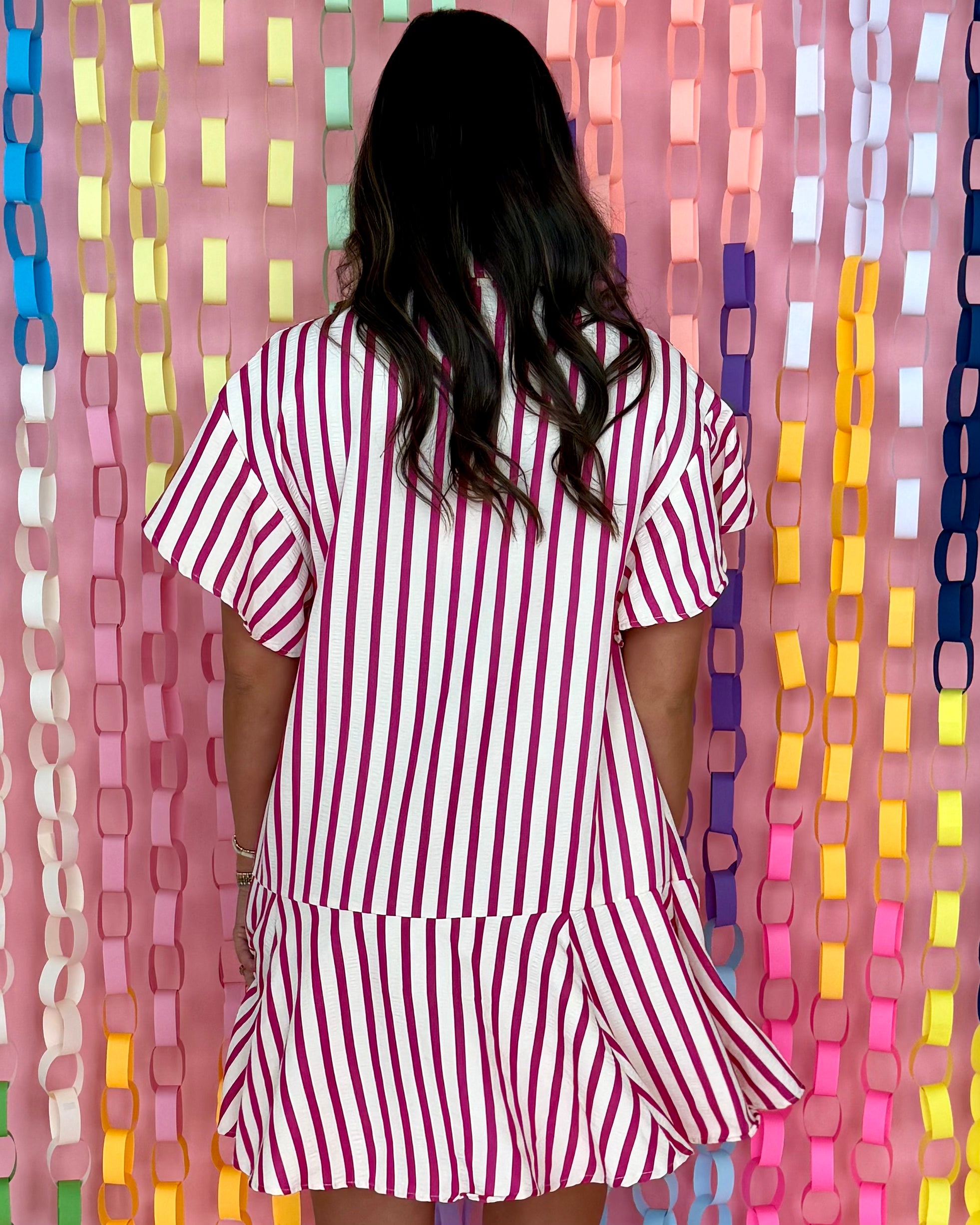 Keep Watch Hot Pink Striped Flounce Dress-Shop-Womens-Boutique-Clothing