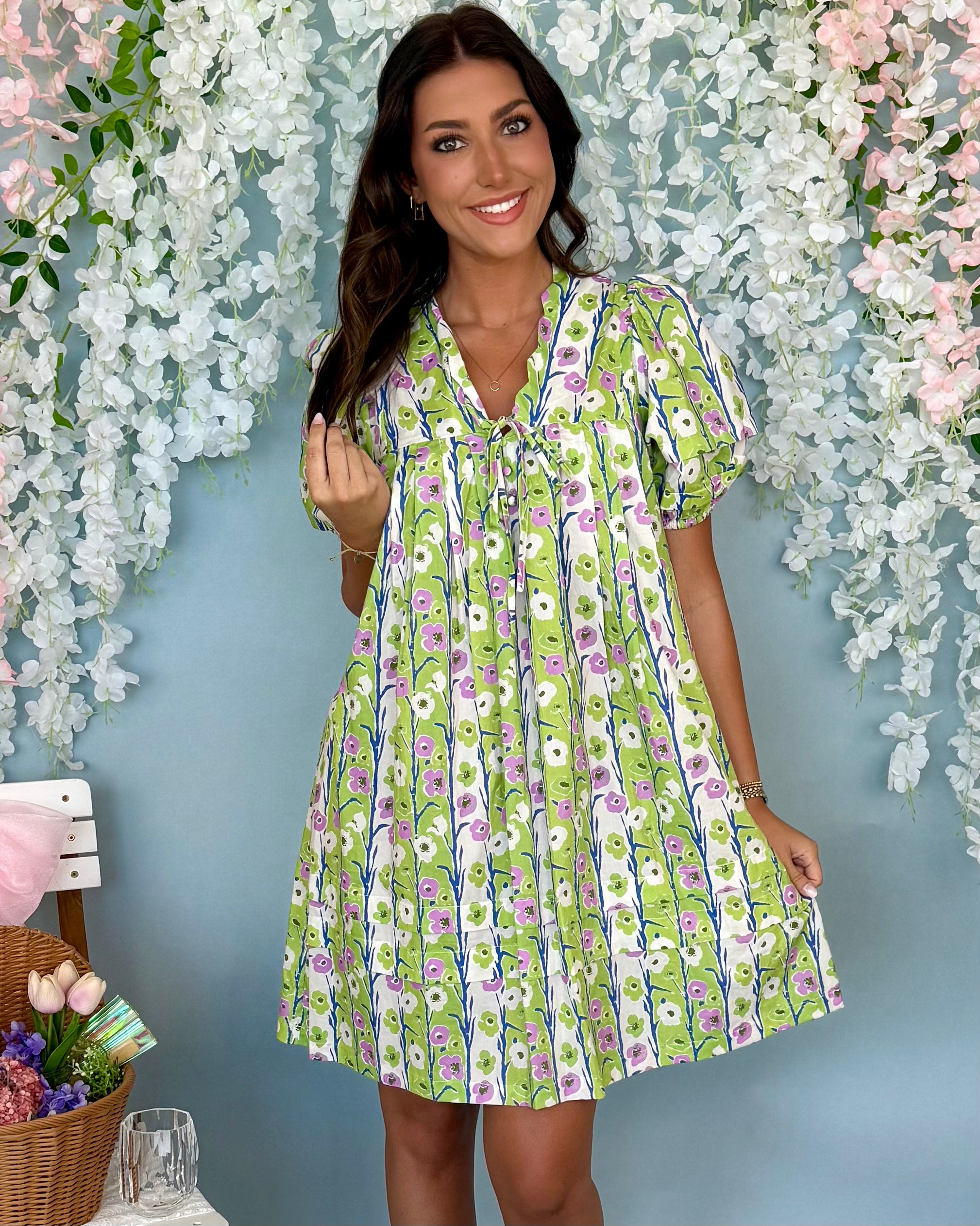 Be Yourself Green Mix Floral Scallop Dress-Shop-Womens-Boutique-Clothing