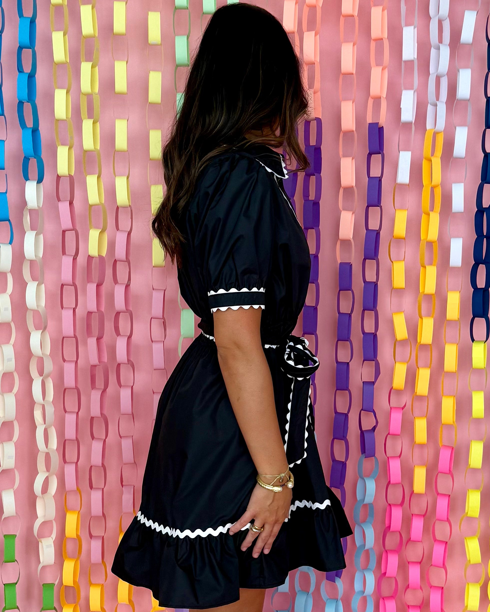 The Flaunt Black Ric Rac Belted Dress-Shop-Womens-Boutique-Clothing