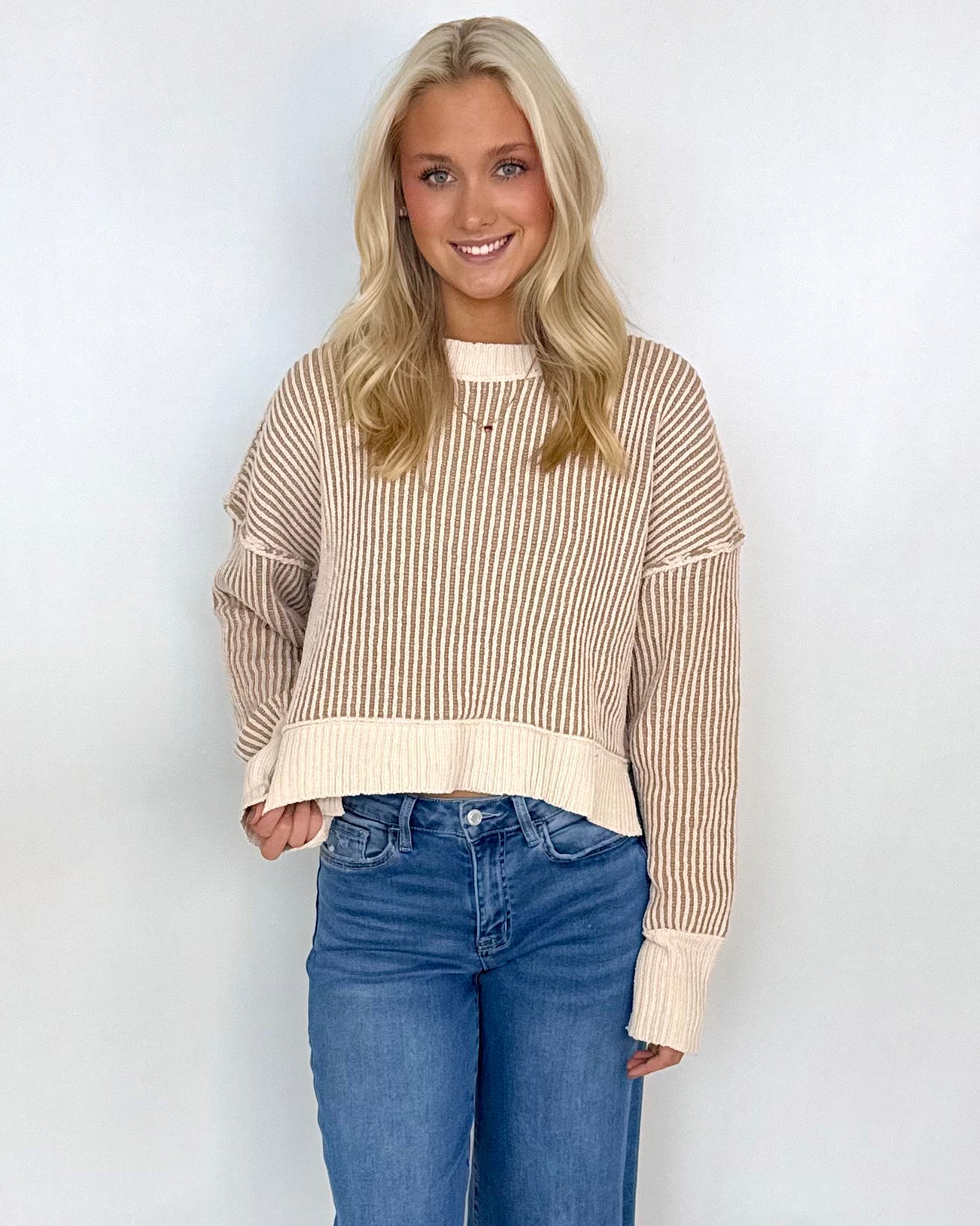 Bold News Ecru Two Tone Sweater-Shop-Womens-Boutique-Clothing