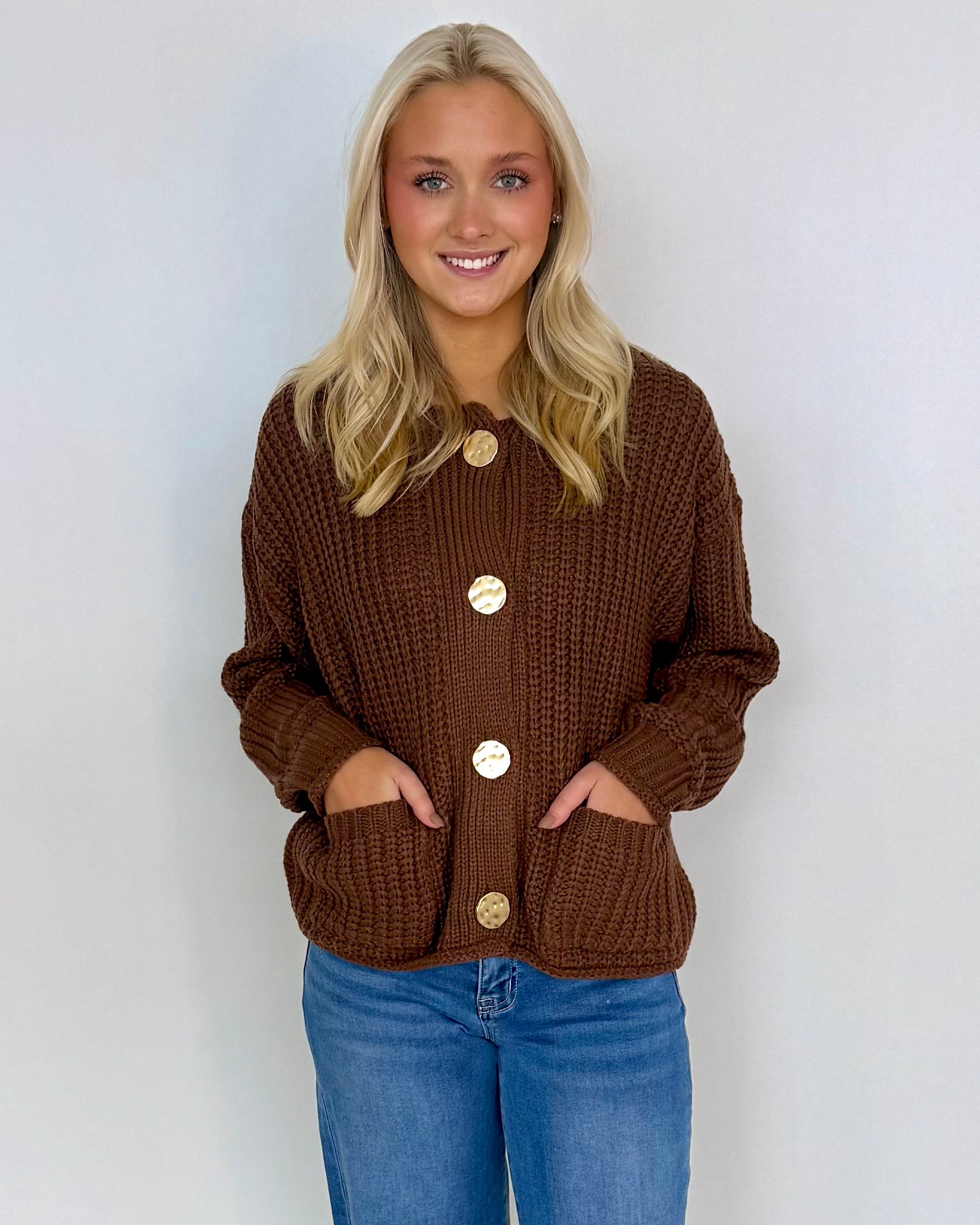 One Love Mocha Button Sweater Cardigan-Shop-Womens-Boutique-Clothing