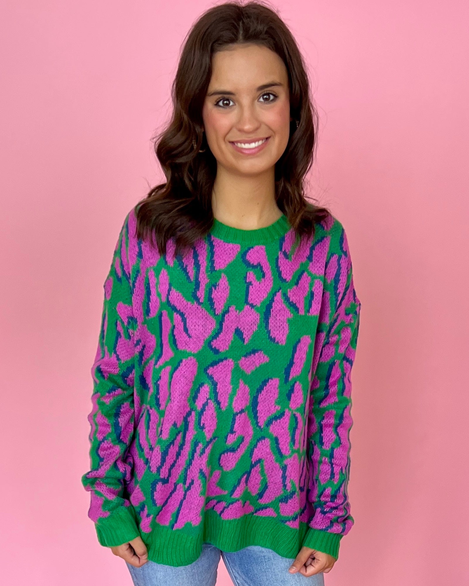 Wild And Free Green Mix Leopard Fuzzy Sweater-Shop-Womens-Boutique-Clothing