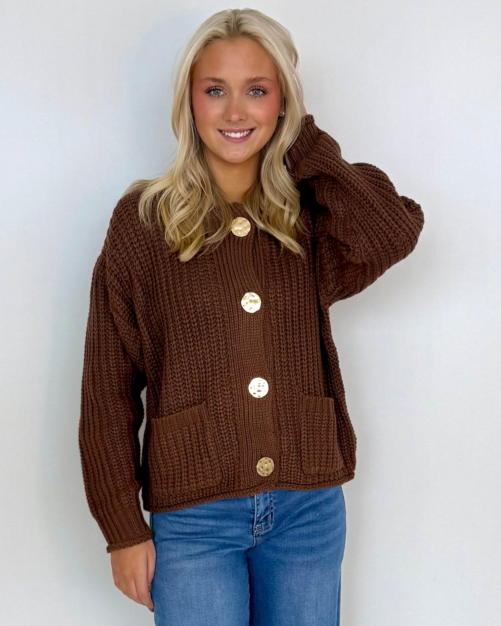 One Love Mocha Button Sweater Cardigan-Shop-Womens-Boutique-Clothing