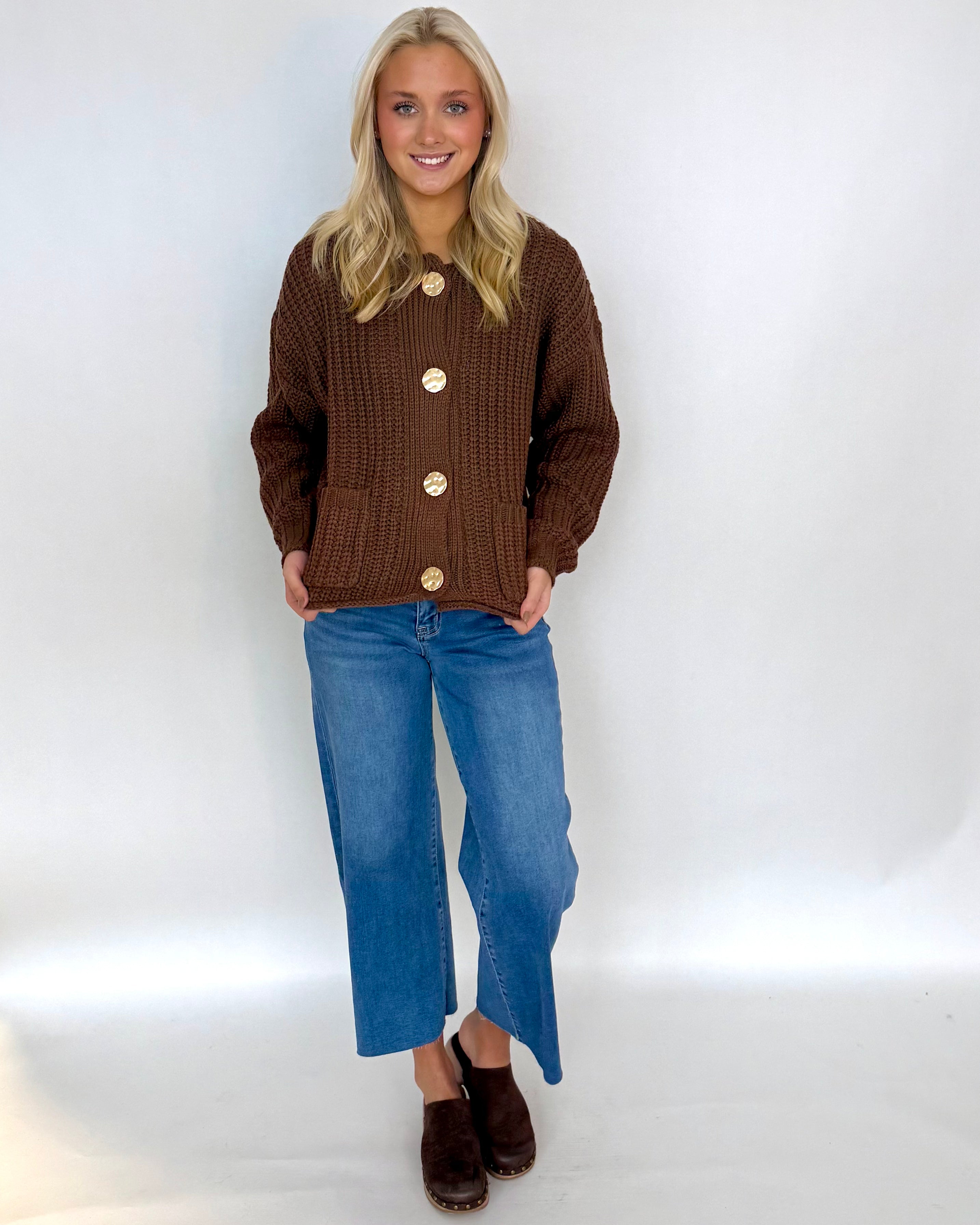 One Love Mocha Button Sweater Cardigan-Shop-Womens-Boutique-Clothing