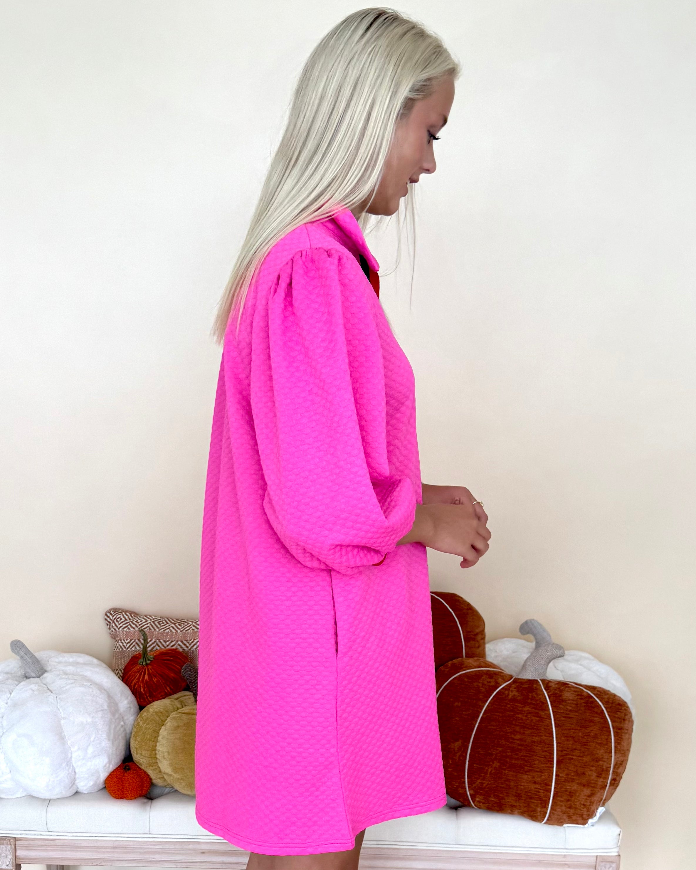 Worth Your While Hot Pink Textured Dress-Shop-Womens-Boutique-Clothing