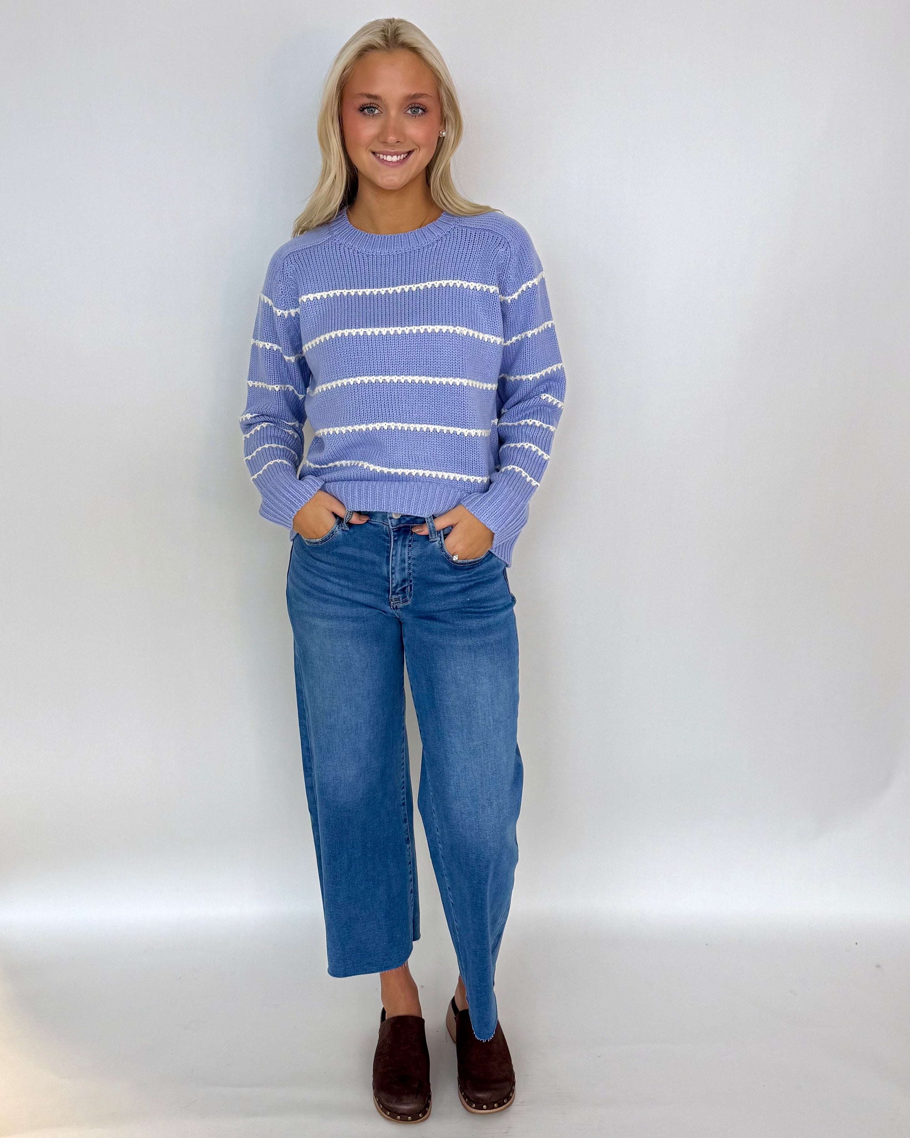 Tell You All Periwinkle Texture Stripe Sweater-Shop-Womens-Boutique-Clothing