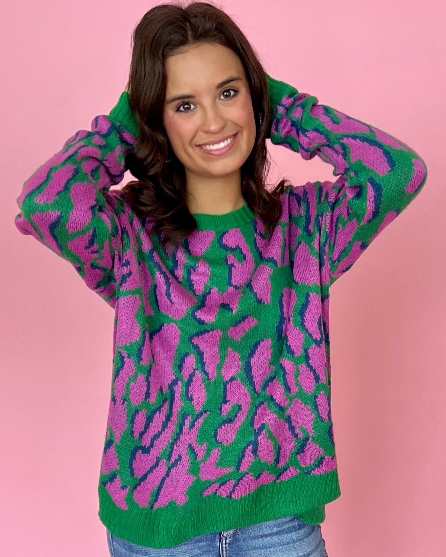 Wild And Free Green Mix Leopard Fuzzy Sweater-Shop-Womens-Boutique-Clothing