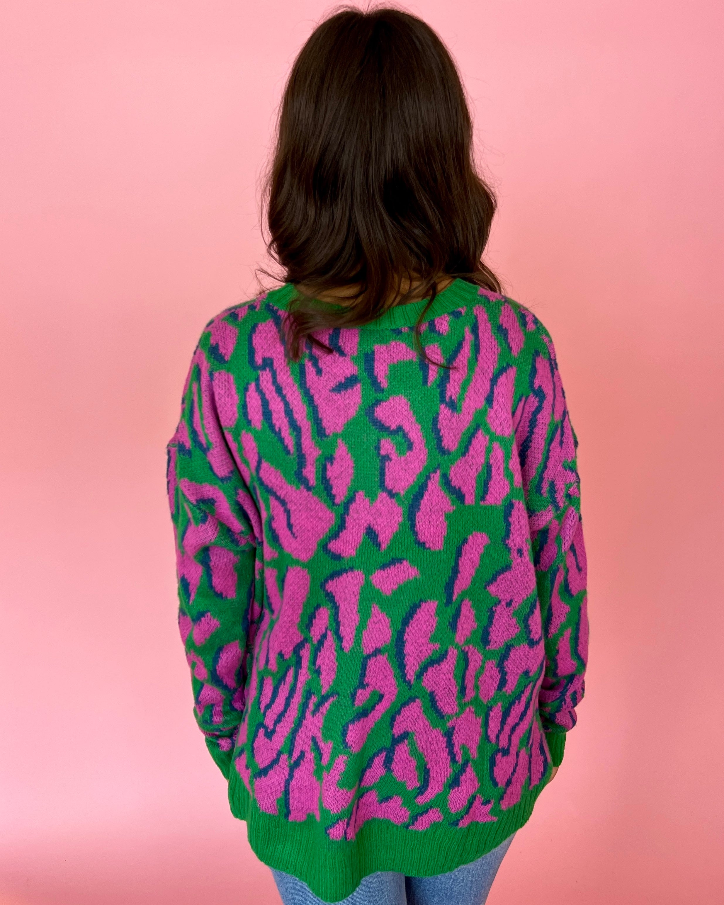 Wild And Free Green Mix Leopard Fuzzy Sweater-Shop-Womens-Boutique-Clothing