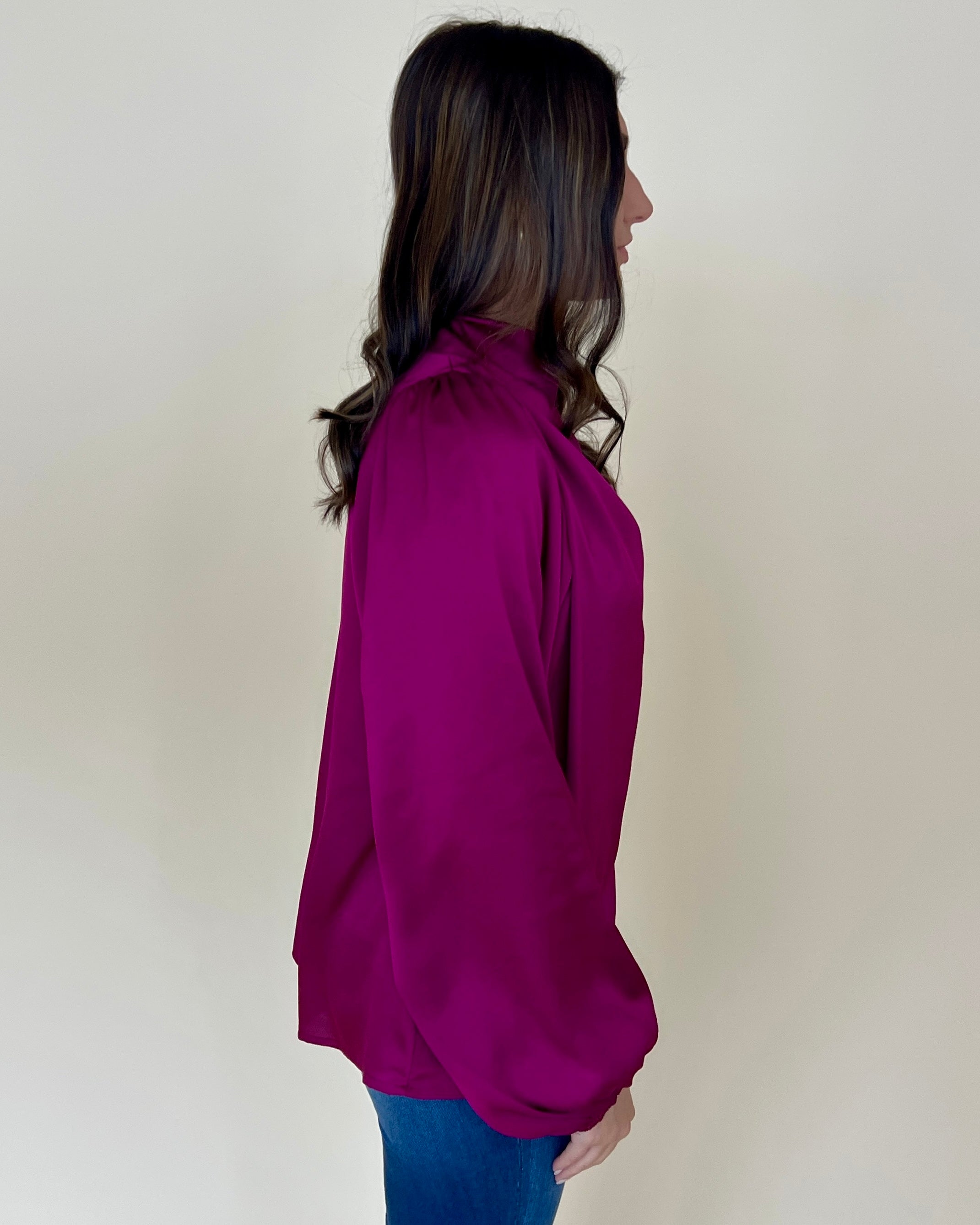 Lovely Day Magenta Satin Cowl Top-Shop-Womens-Boutique-Clothing