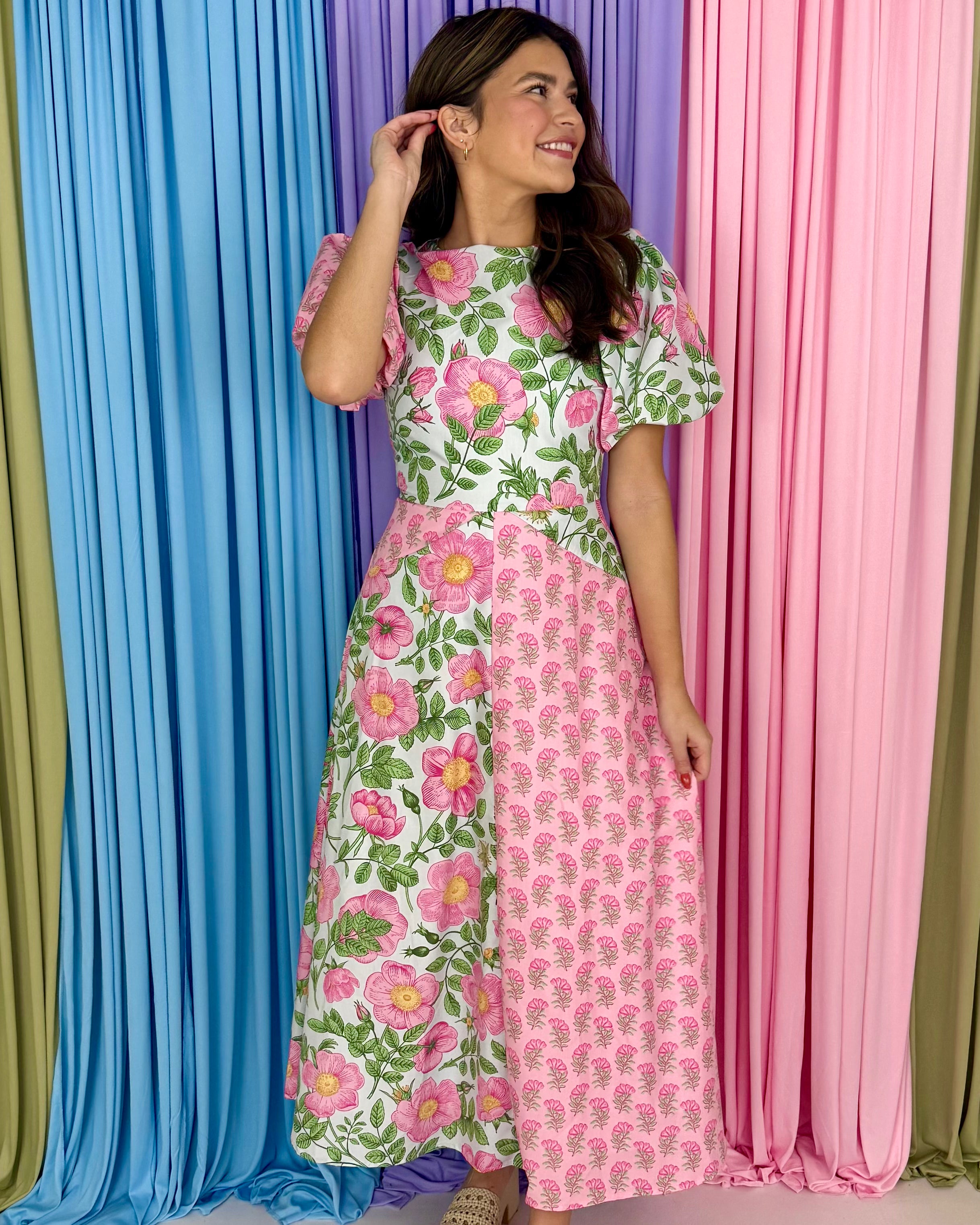 Pure Magic Pink Mixed Floral Midi Dress-Shop-Womens-Boutique-Clothing