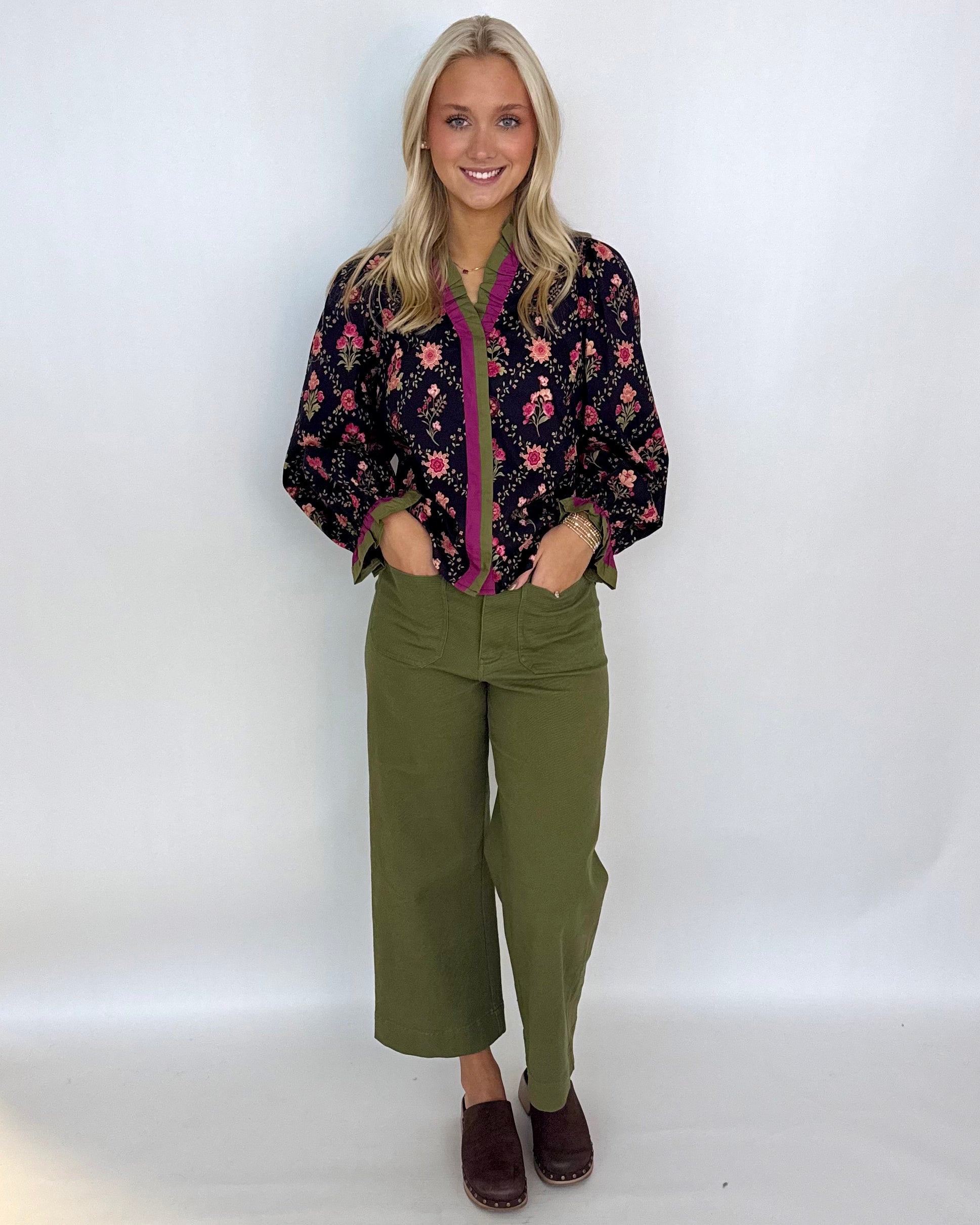 Always Present Dk Navy Floral Ruffle Top-Shop-Womens-Boutique-Clothing