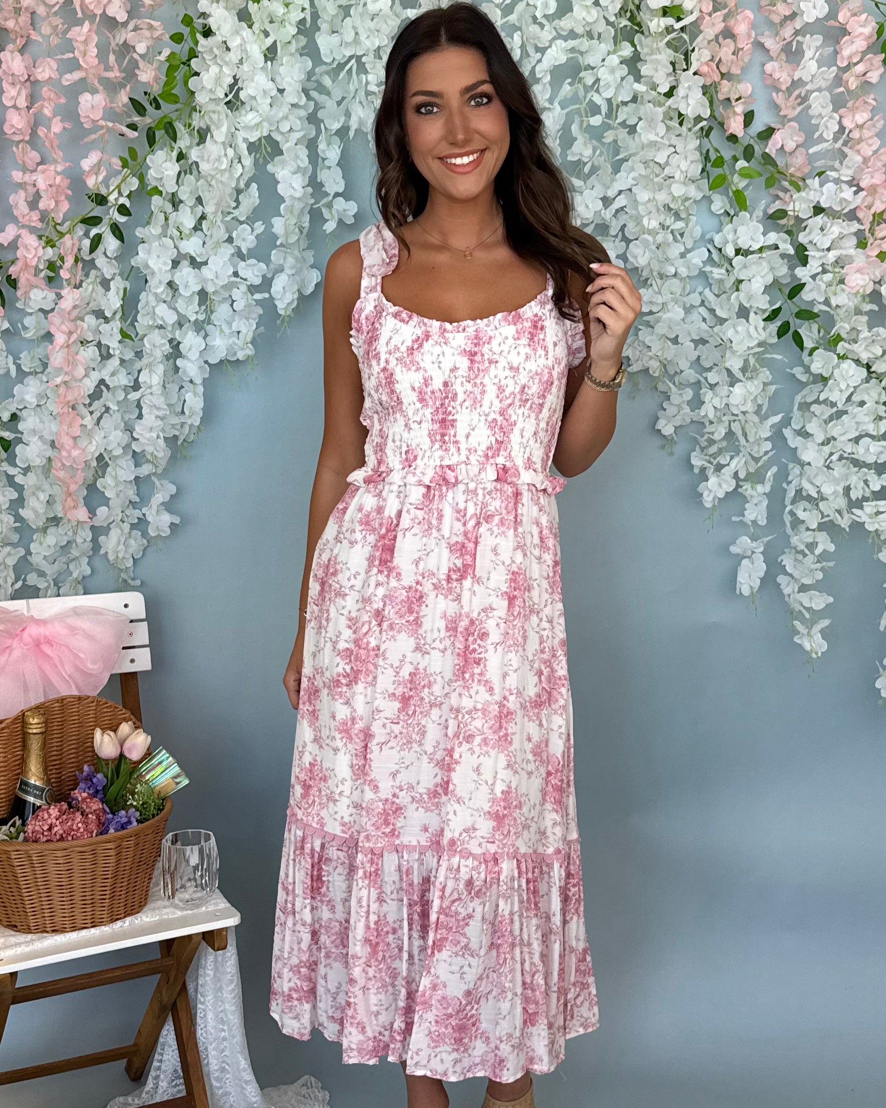 Garden Grace Mauve Floral Sweetheart Midi Dress-Shop-Womens-Boutique-Clothing