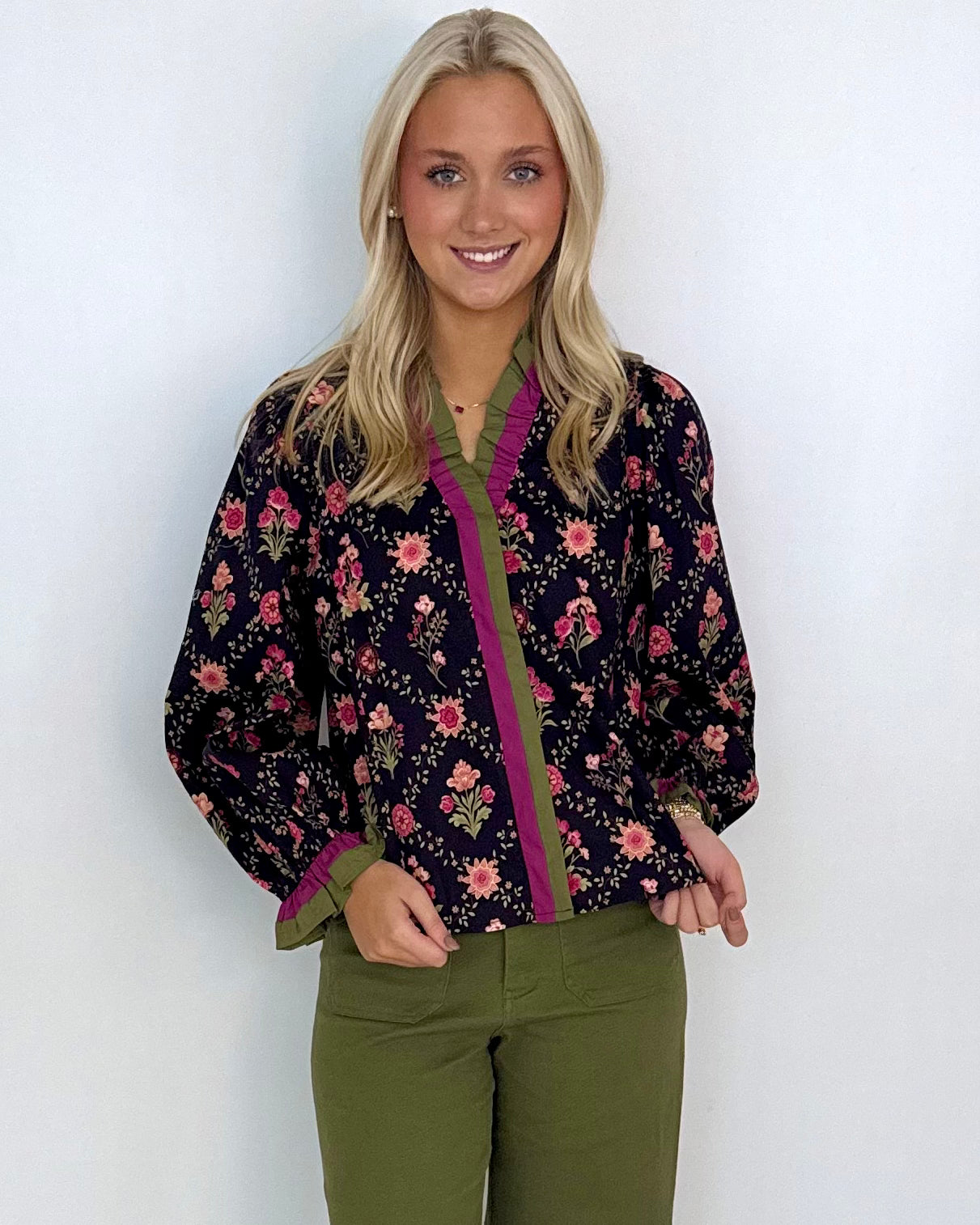 Always Present Dk Navy Floral Ruffle Top-Shop-Womens-Boutique-Clothing