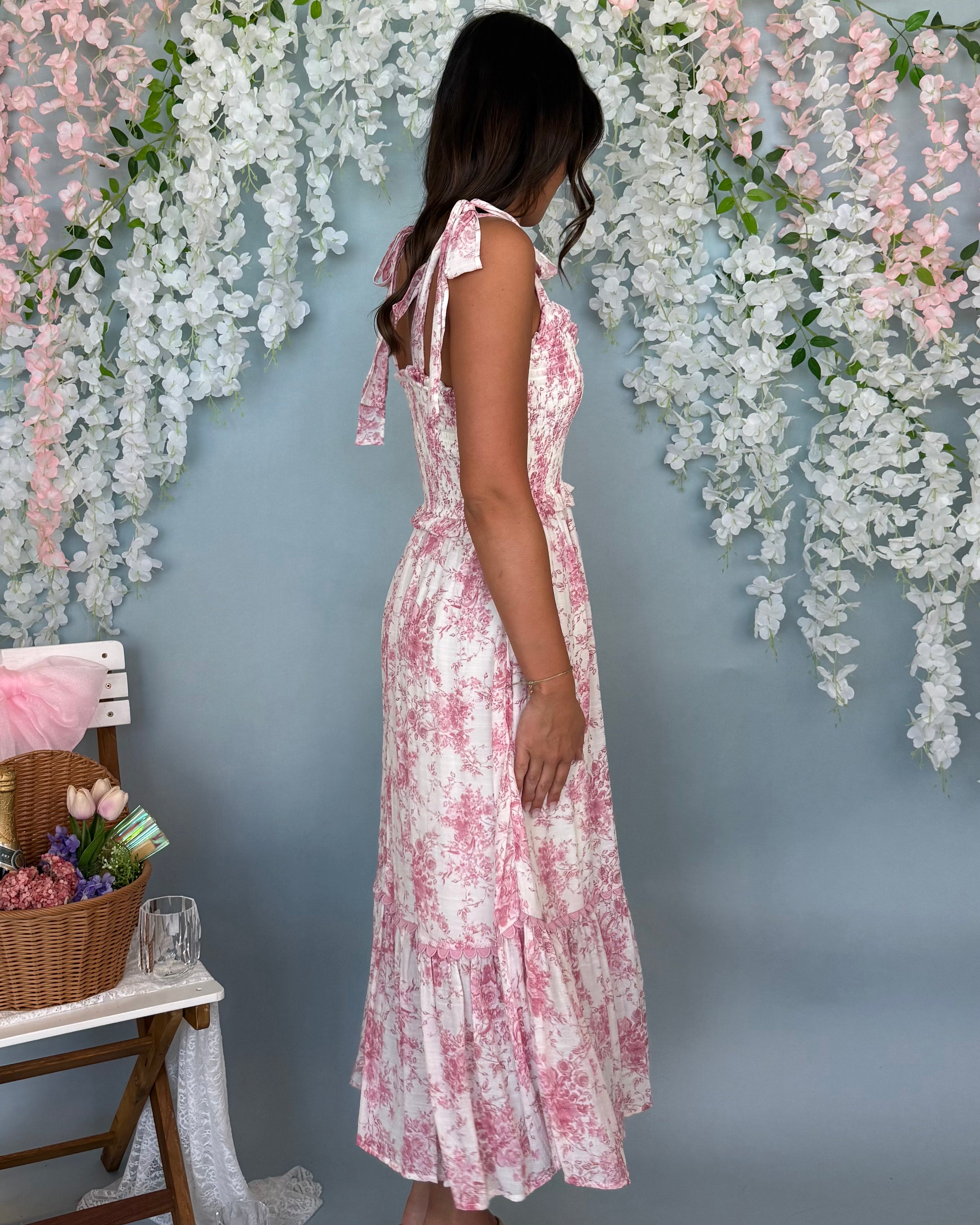Garden Grace Mauve Floral Sweetheart Midi Dress-Shop-Womens-Boutique-Clothing