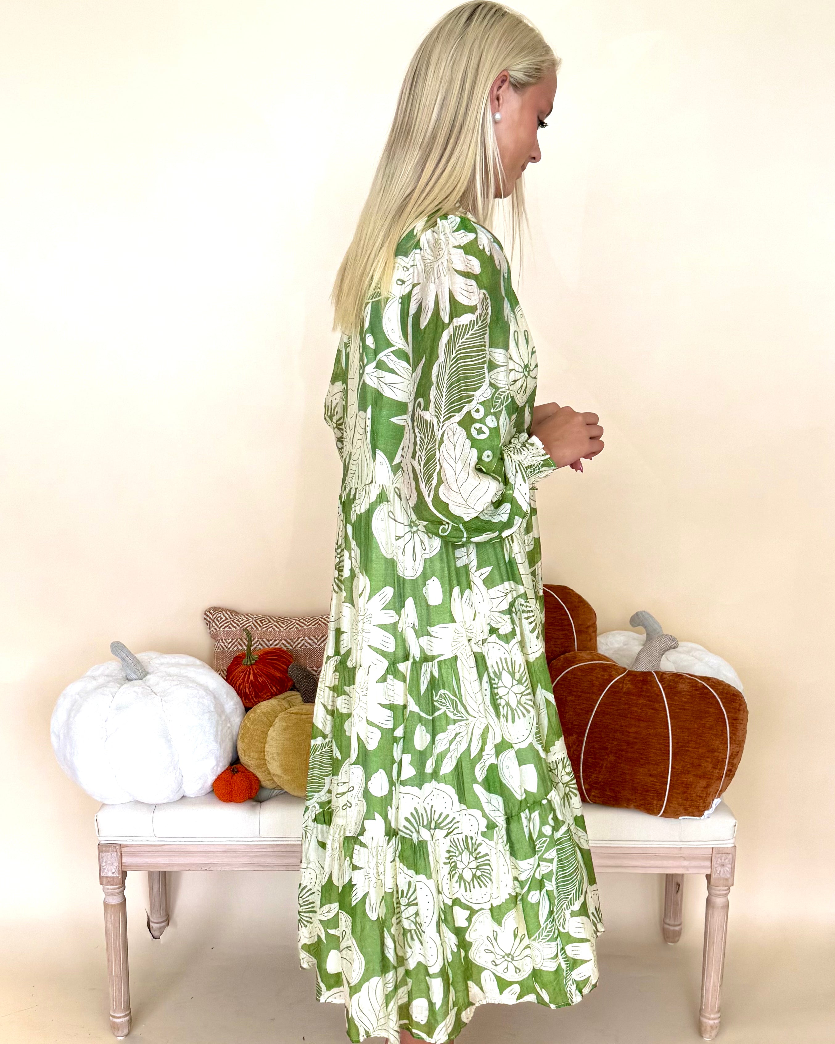 City Bloom Green Ruffle Tiered Midi Dress-Shop-Womens-Boutique-Clothing