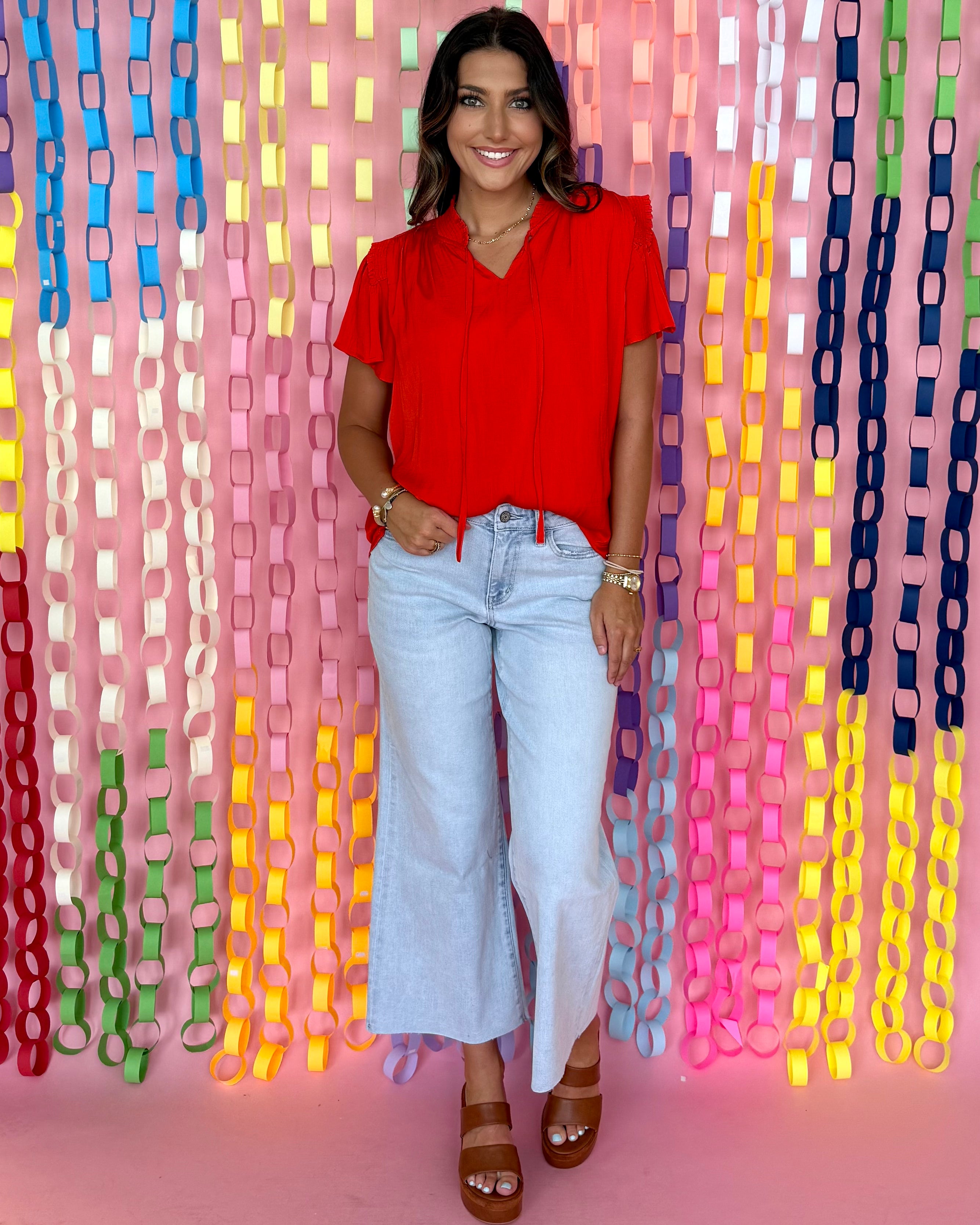 Subtle Style Red Smock Tie Top-Shop-Womens-Boutique-Clothing