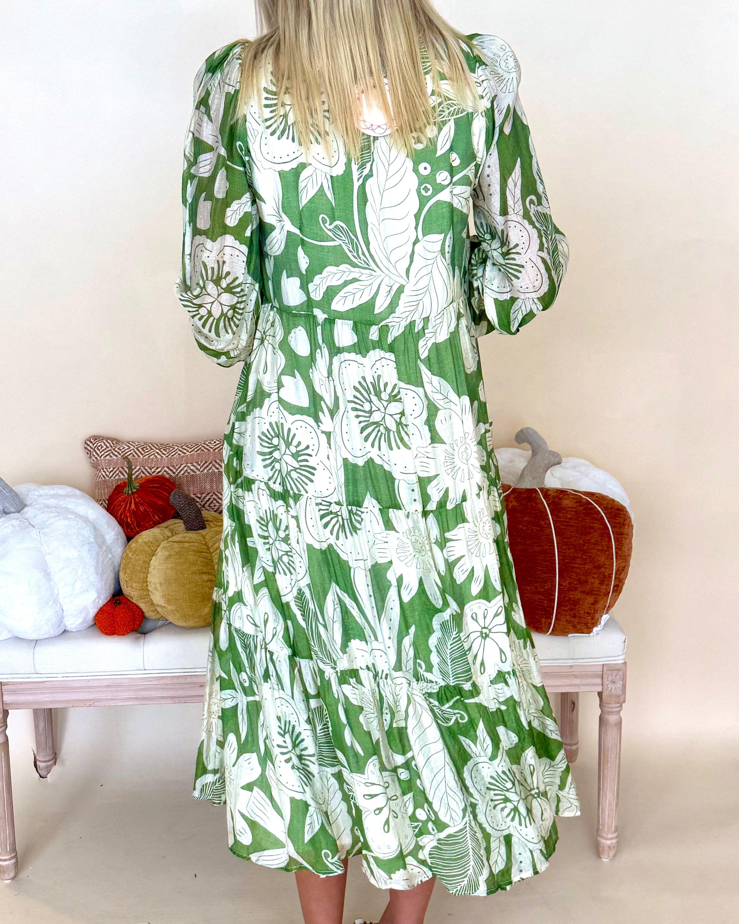 City Bloom Green Ruffle Tiered Midi Dress-Shop-Womens-Boutique-Clothing