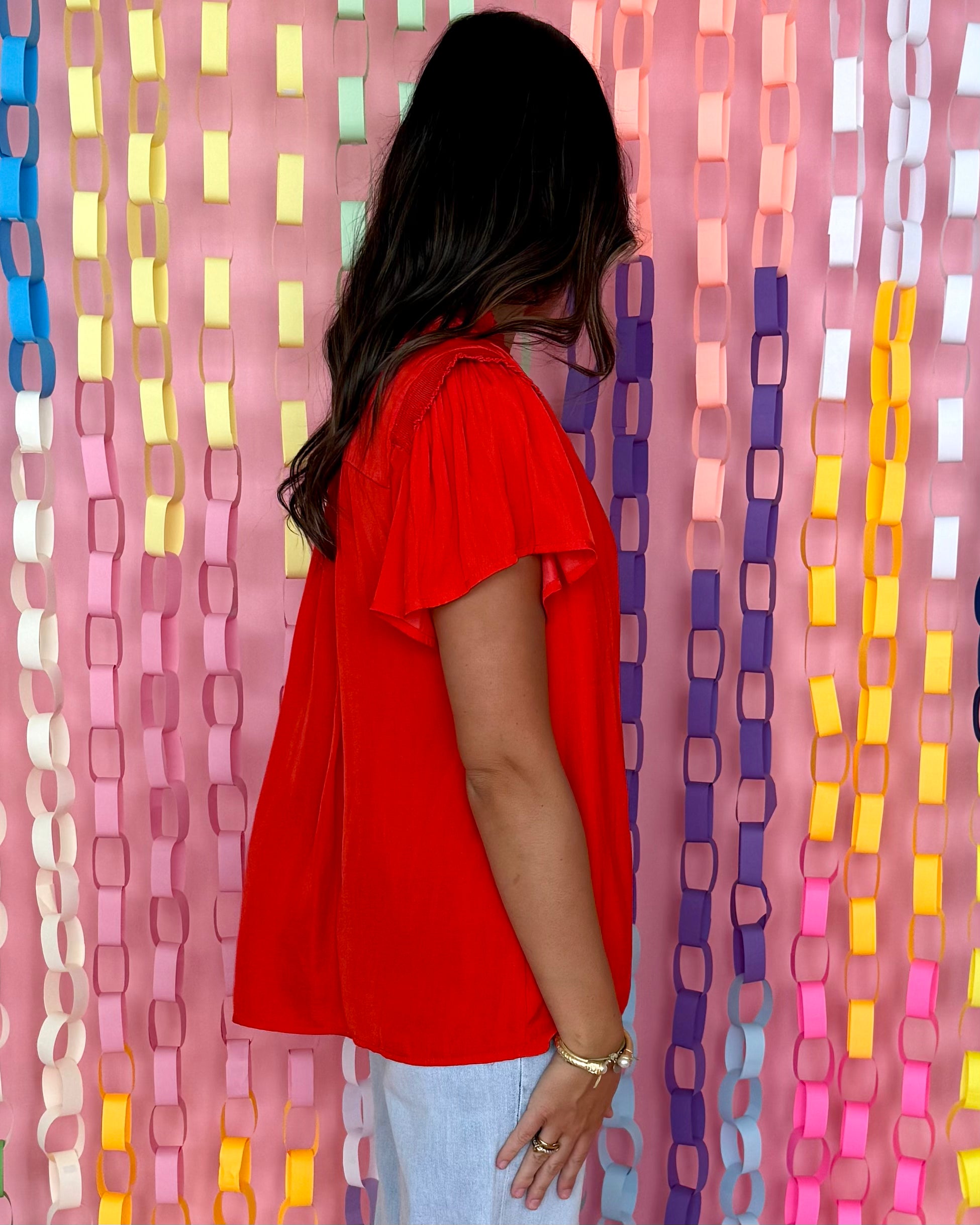 Subtle Style Red Smock Tie Top-Shop-Womens-Boutique-Clothing