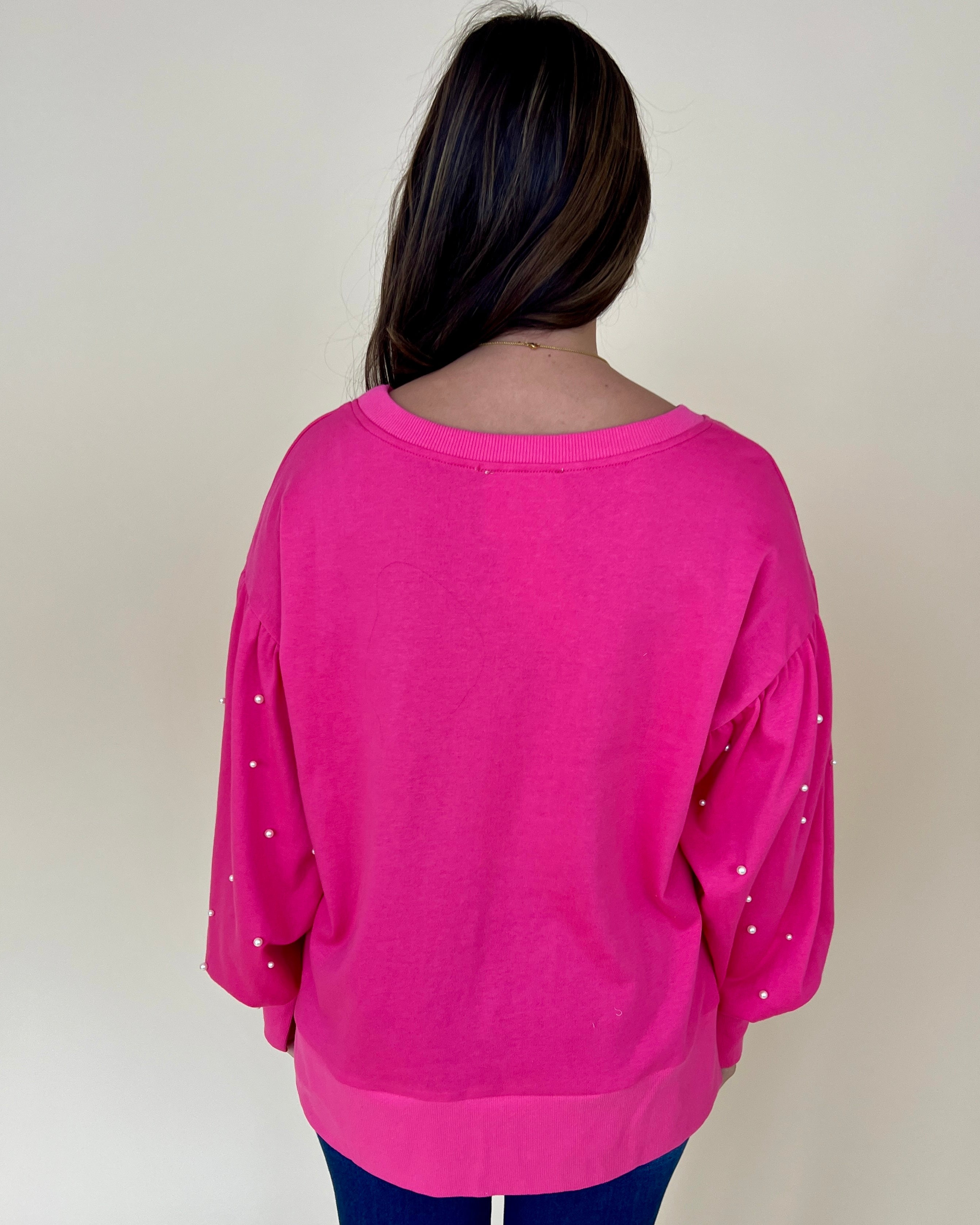 A Sensation Fuchsia Sleeve Pearls Top-Shop-Womens-Boutique-Clothing