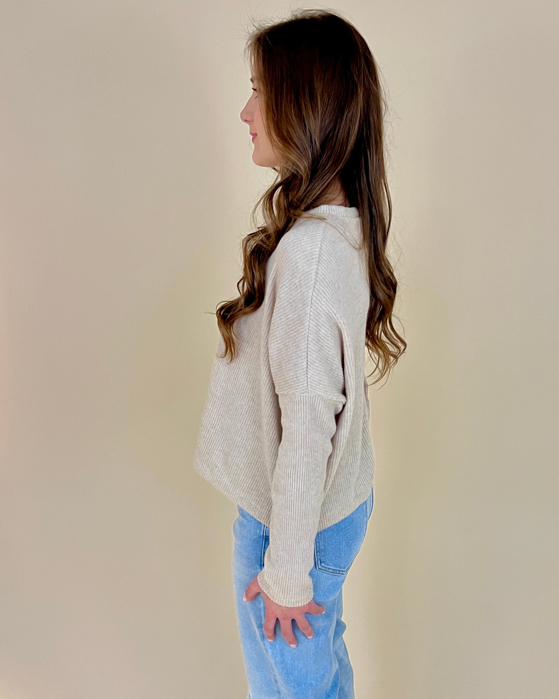 Dream On H Beige Ribbed Sweater-Shop-Womens-Boutique-Clothing