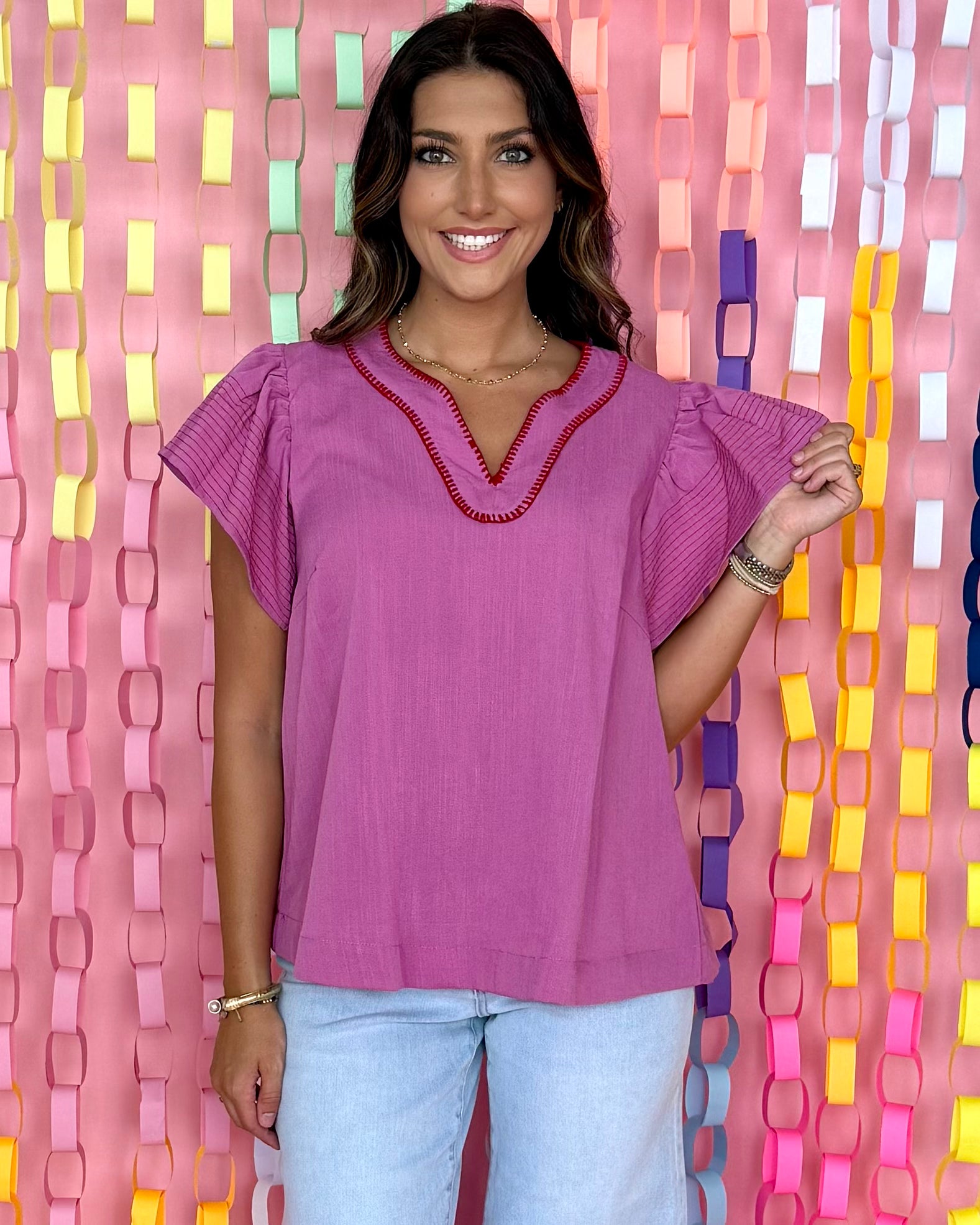 Lovely Details Mauve Contrast Stitch Top-Shop-Womens-Boutique-Clothing