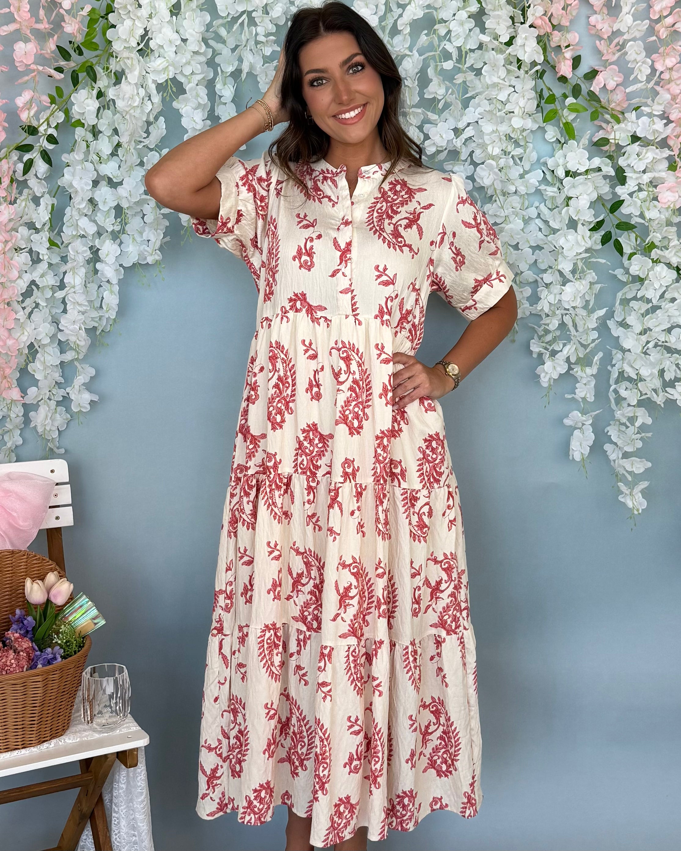 Courtyard Charm Red Mix Paisley Maxi Dress-Shop-Womens-Boutique-Clothing