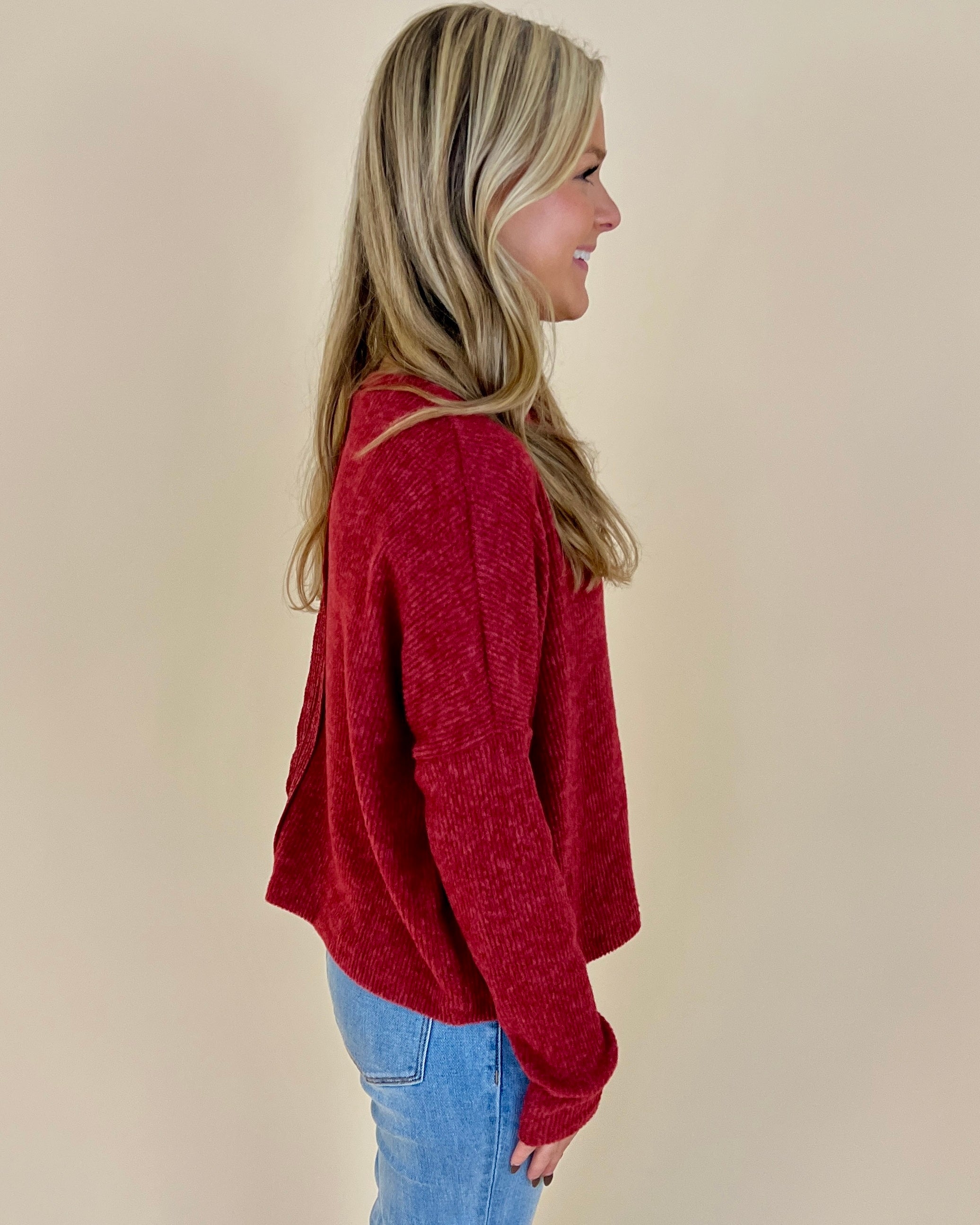Dream On Dk Red Ribbed Sweater-Shop-Womens-Boutique-Clothing