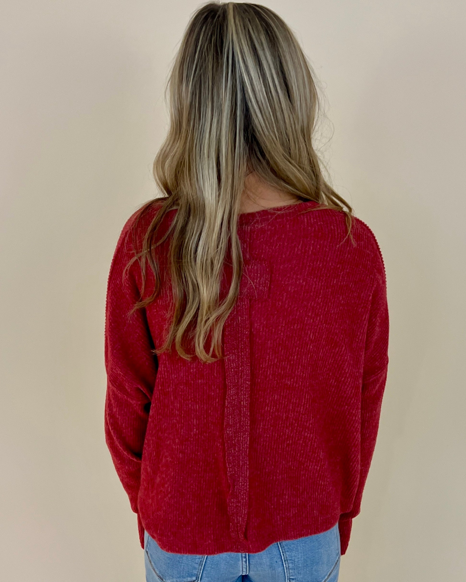 Dream On Dk Red Ribbed Sweater-Shop-Womens-Boutique-Clothing