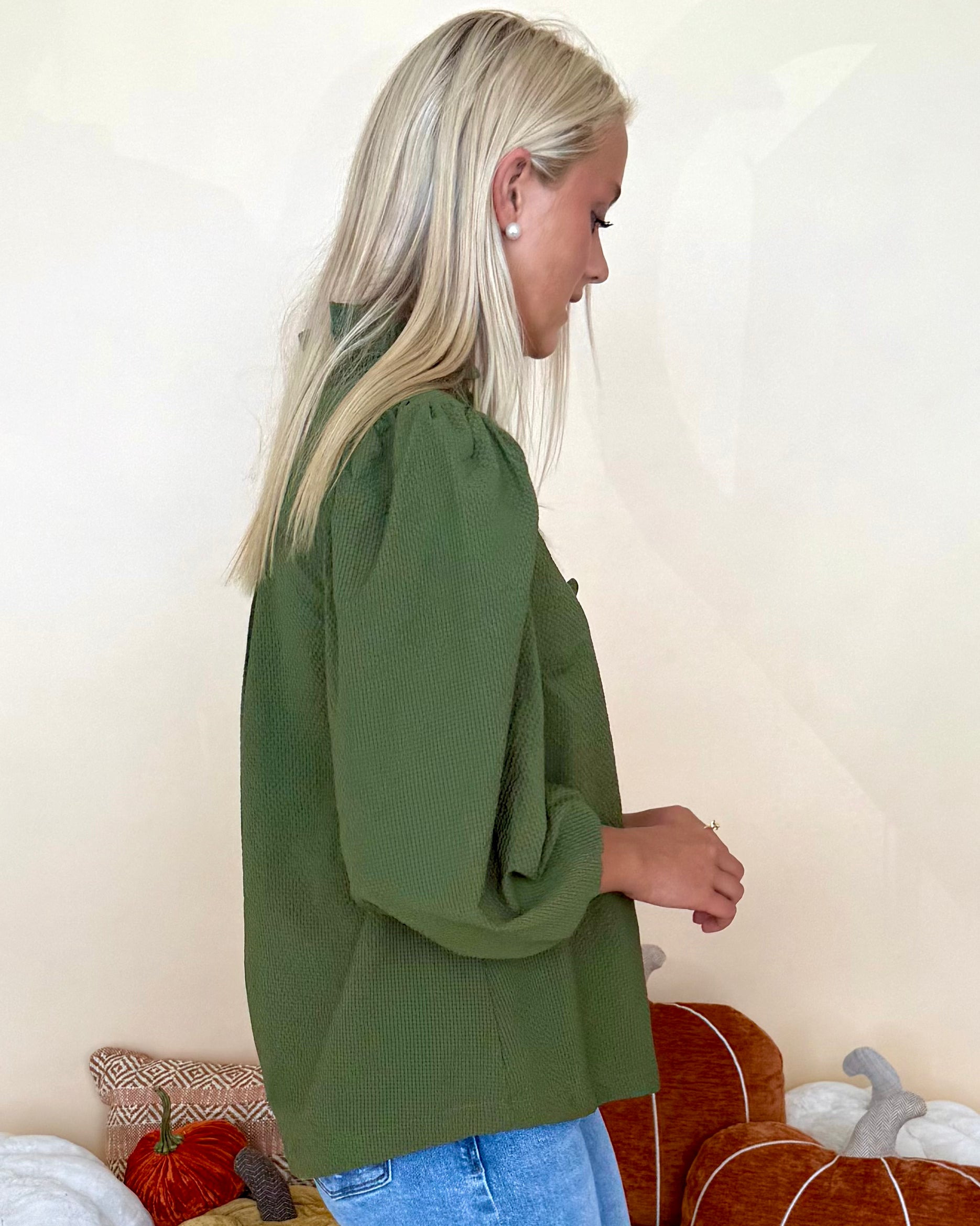 My Routine Olive Textured Ruffle Top-Shop-Womens-Boutique-Clothing