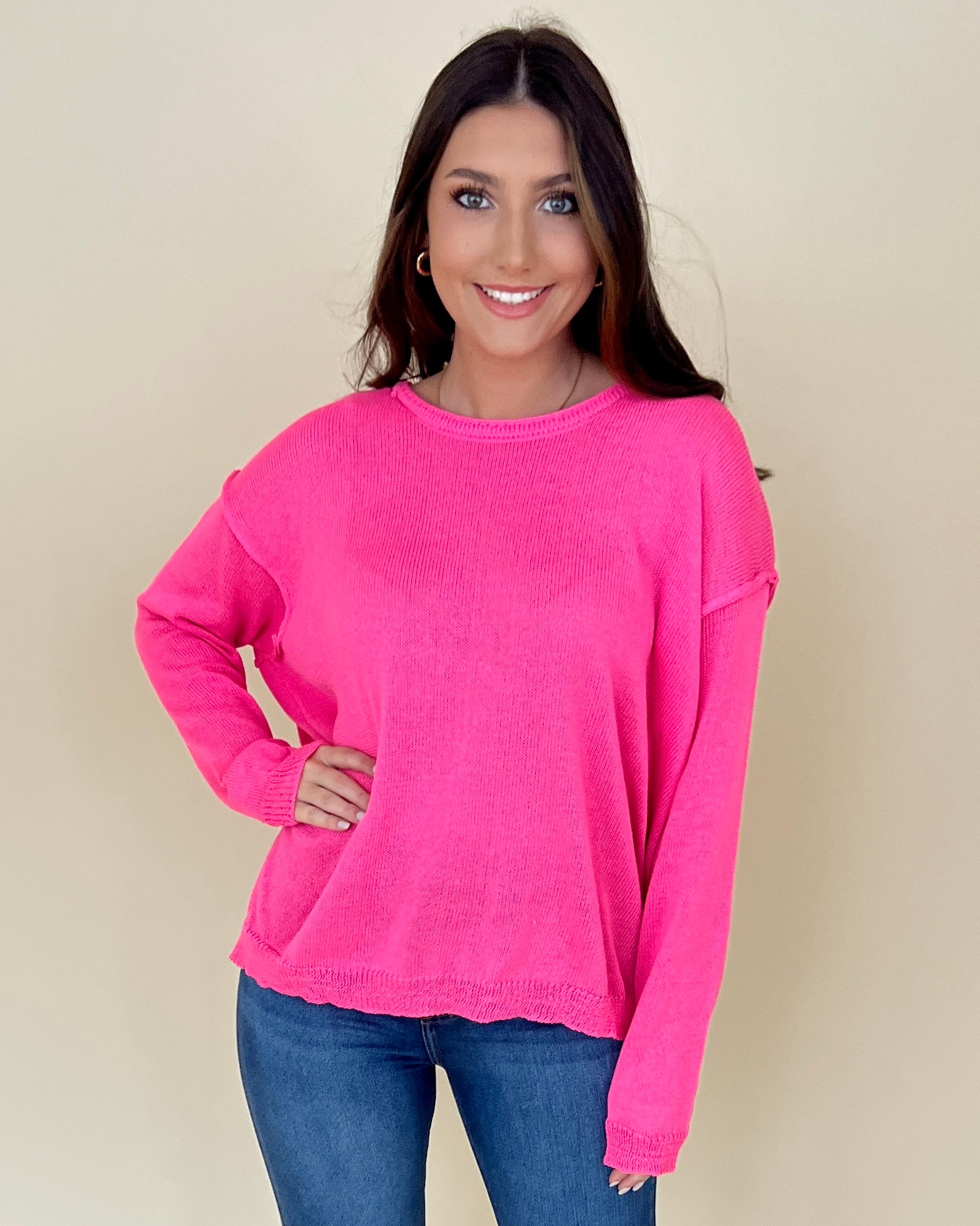 In The Night Hot Pink Knit Sweater-Shop-Womens-Boutique-Clothing