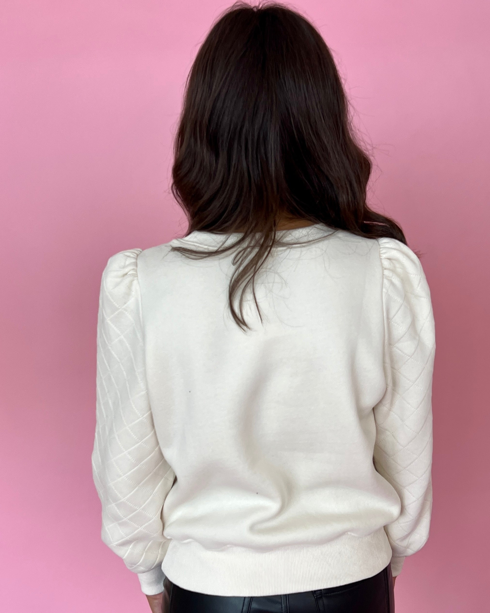 Embrace The Joy Cream Knit Puff Sleeve Sweatshirt-Shop-Womens-Boutique-Clothing