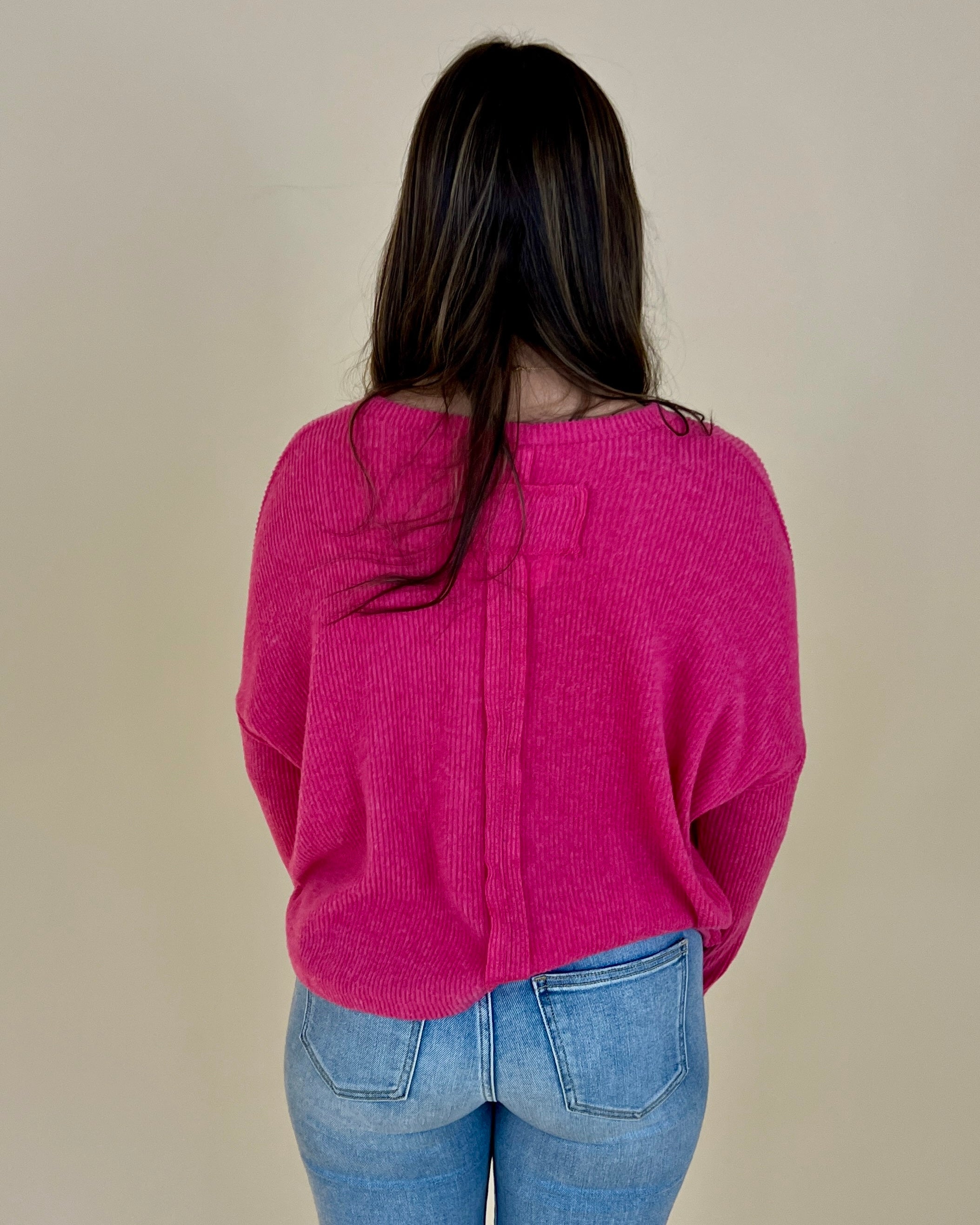 Dream On Fuchsia Ribbed Sweater-Shop-Womens-Boutique-Clothing