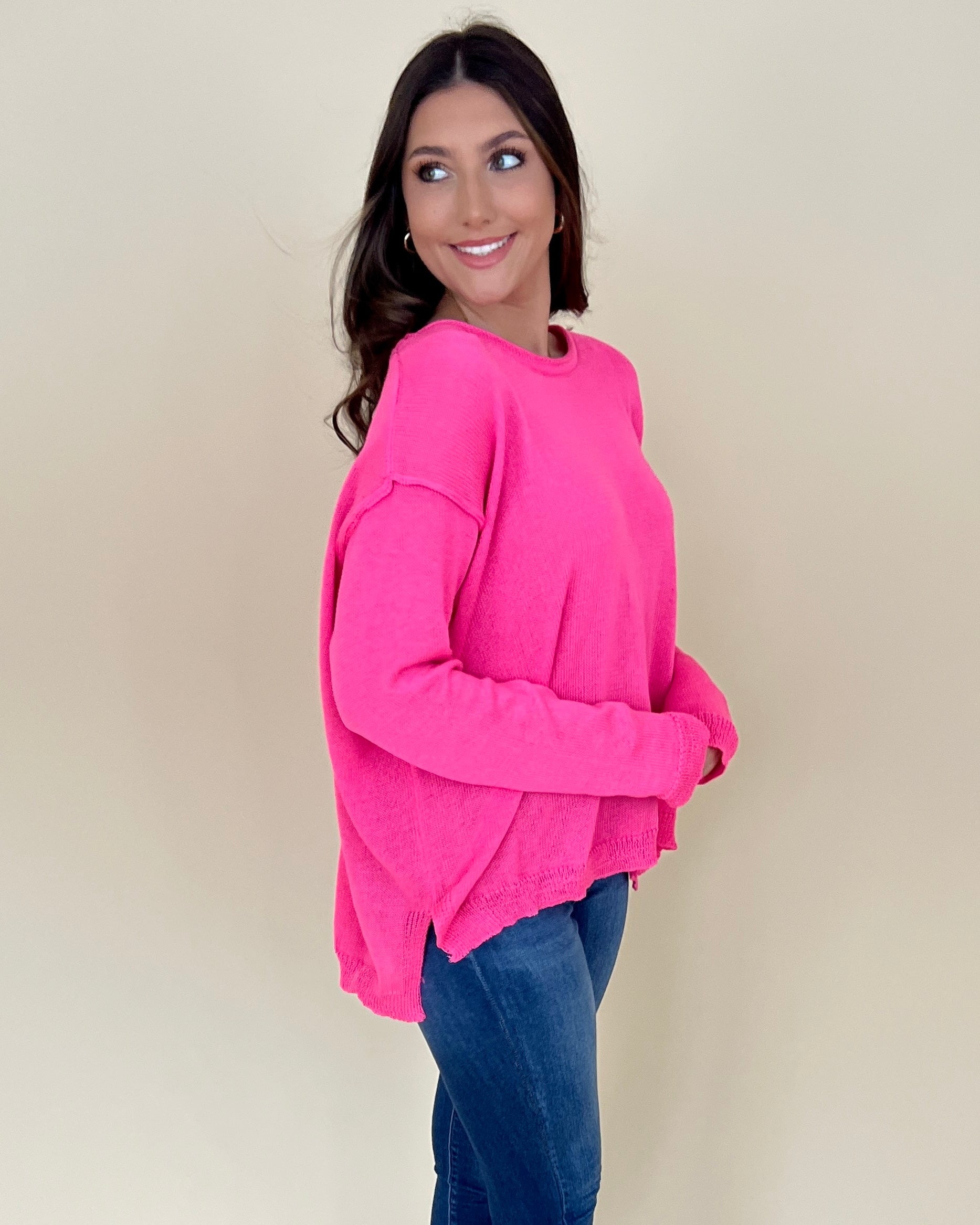 In The Night Hot Pink Knit Sweater-Shop-Womens-Boutique-Clothing