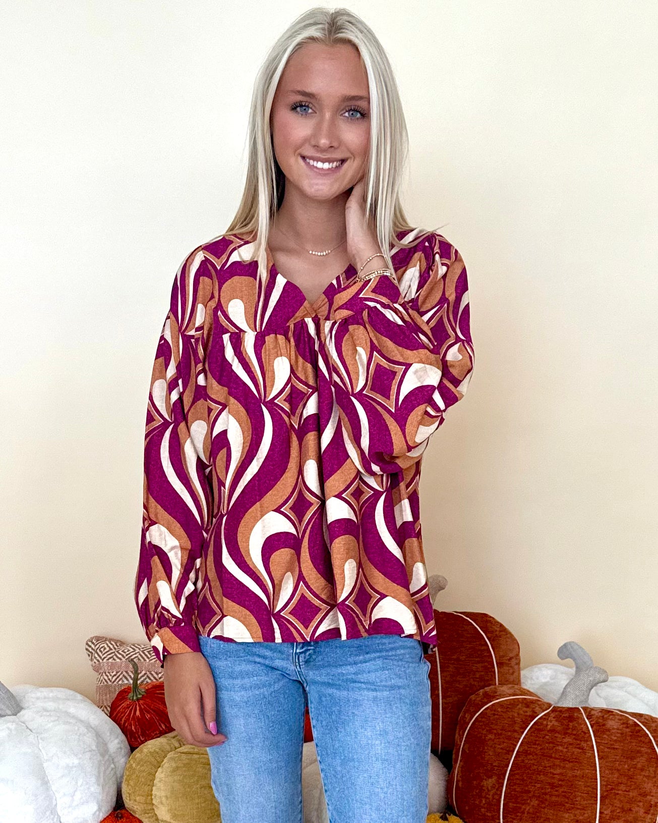 Sweet To Me Magenta Geometrical Top-Shop-Womens-Boutique-Clothing