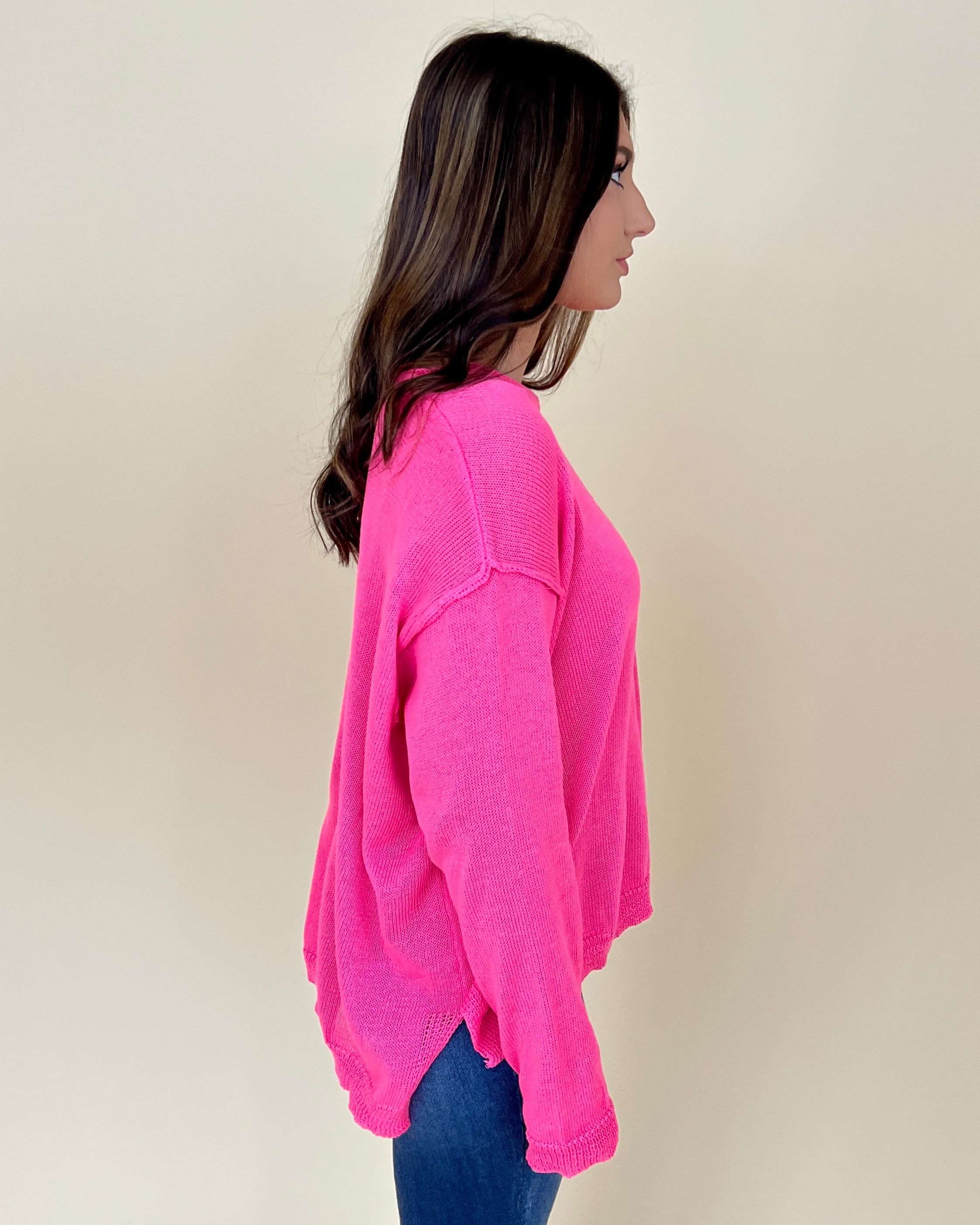 In The Night Hot Pink Knit Sweater-Shop-Womens-Boutique-Clothing