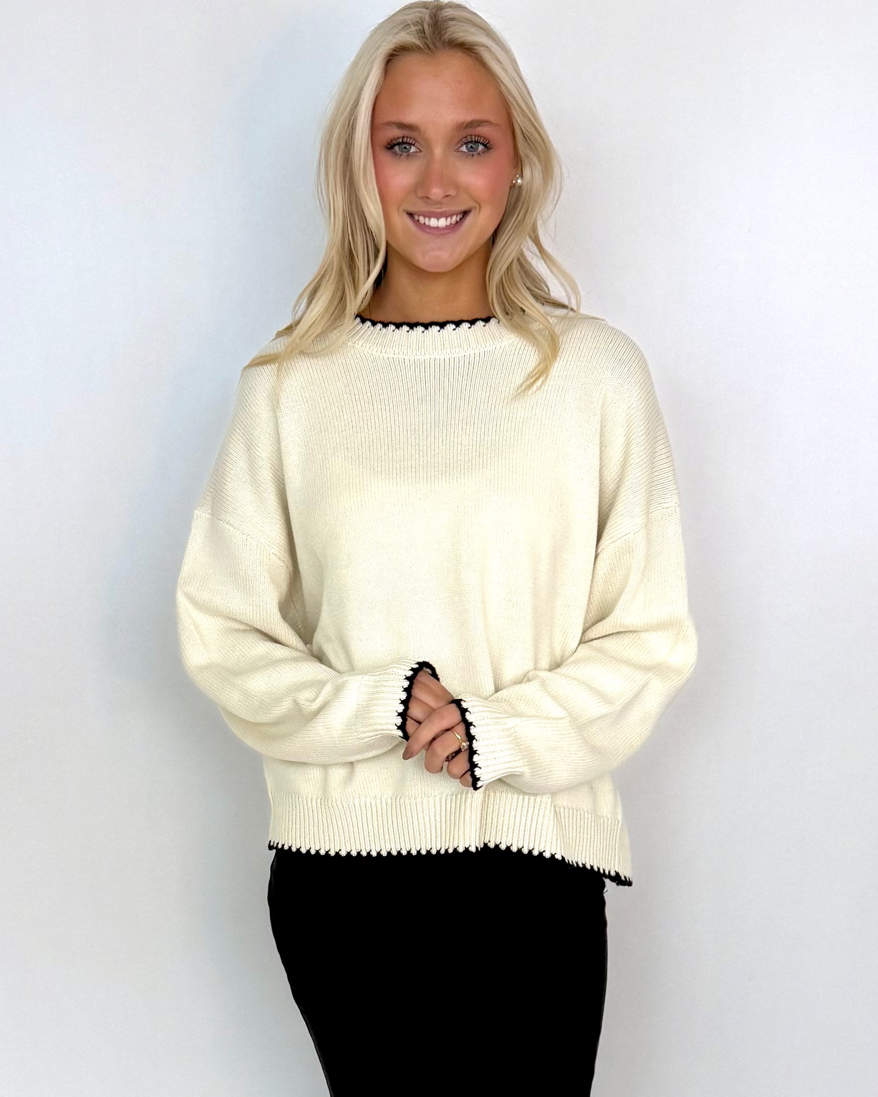 It's All True Cream Stripe Mock Neck Sweater-Shop-Womens-Boutique-Clothing