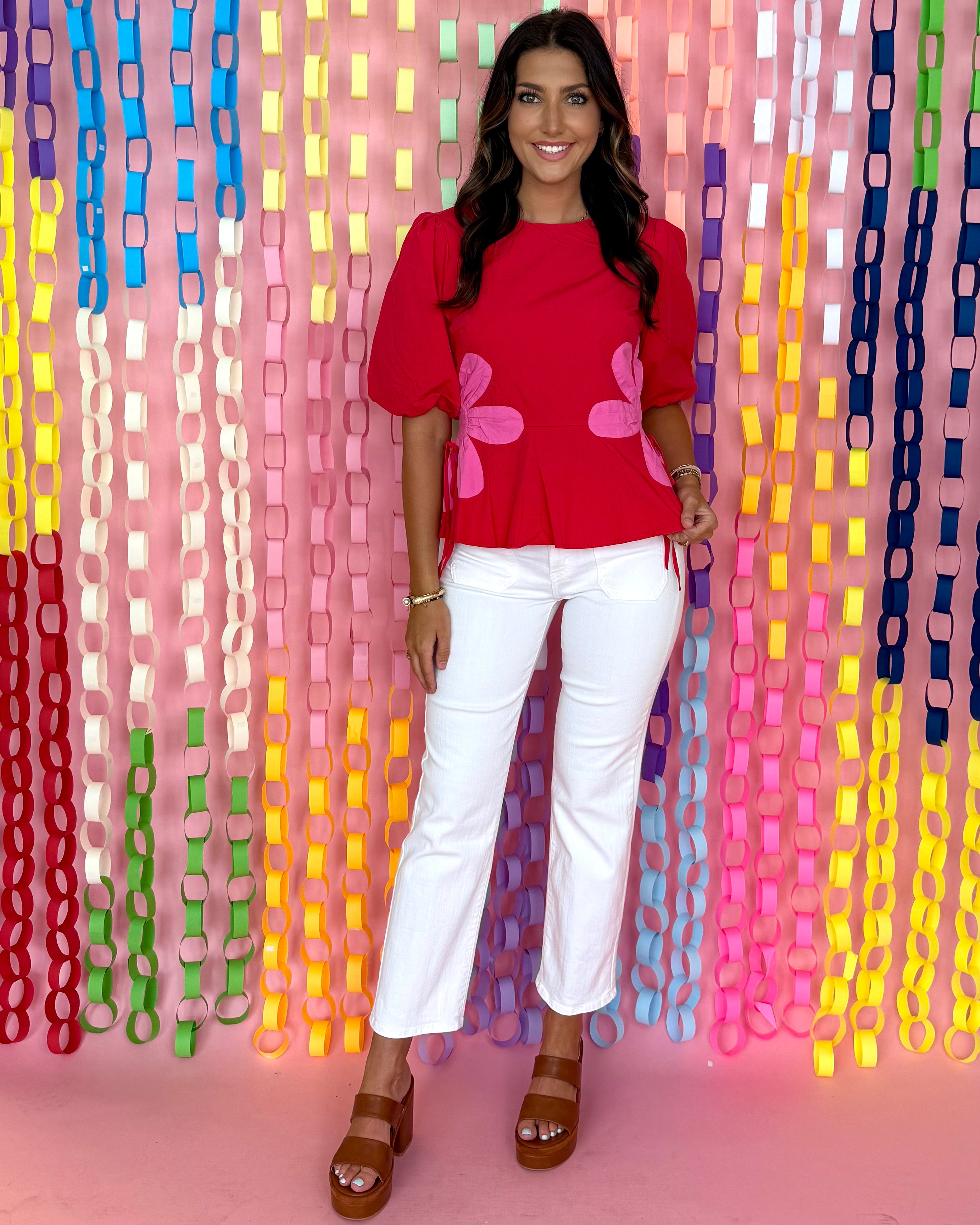 All To See Red/Pink Floral Poplin Top-Shop-Womens-Boutique-Clothing