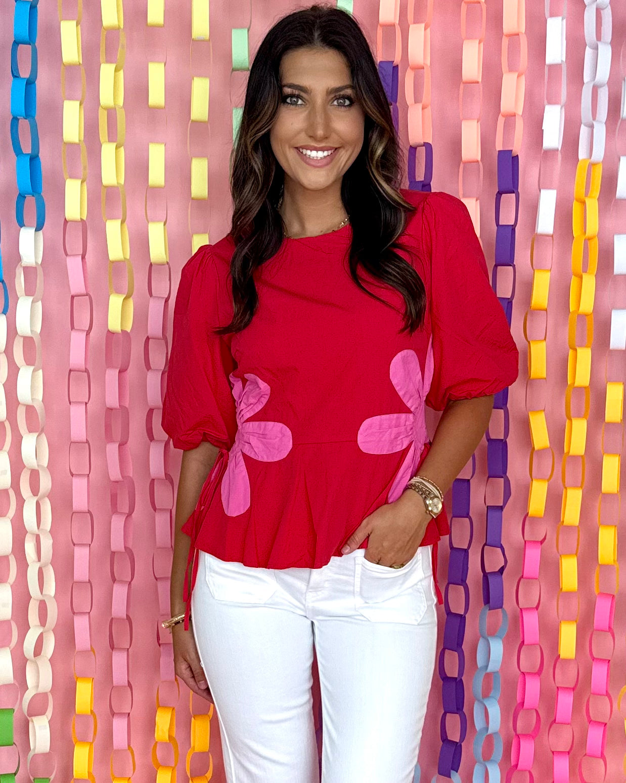 All To See Red/Pink Floral Poplin Top-Shop-Womens-Boutique-Clothing