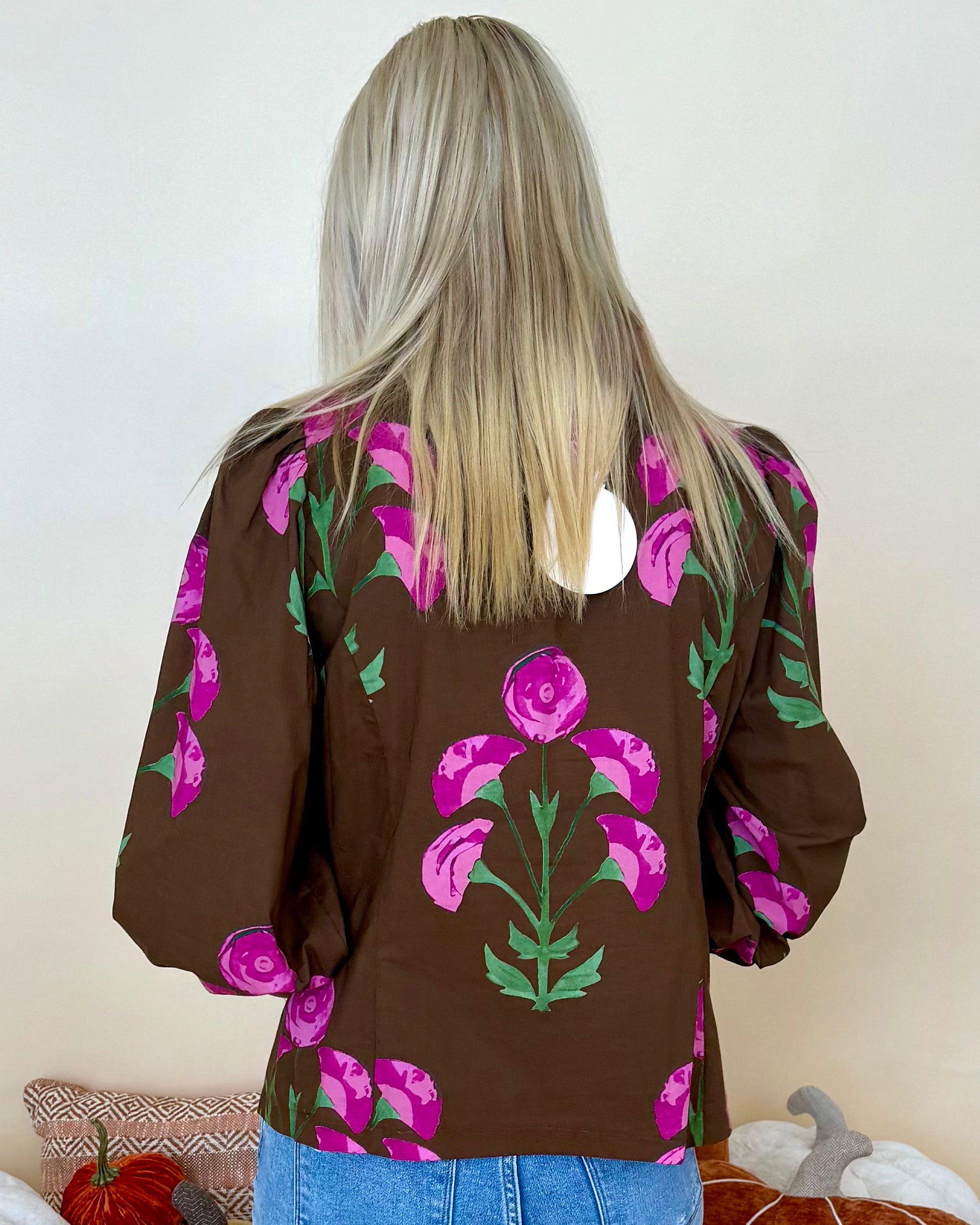 Love To Find Brown Mix Floral Ruffle Top-Shop-Womens-Boutique-Clothing