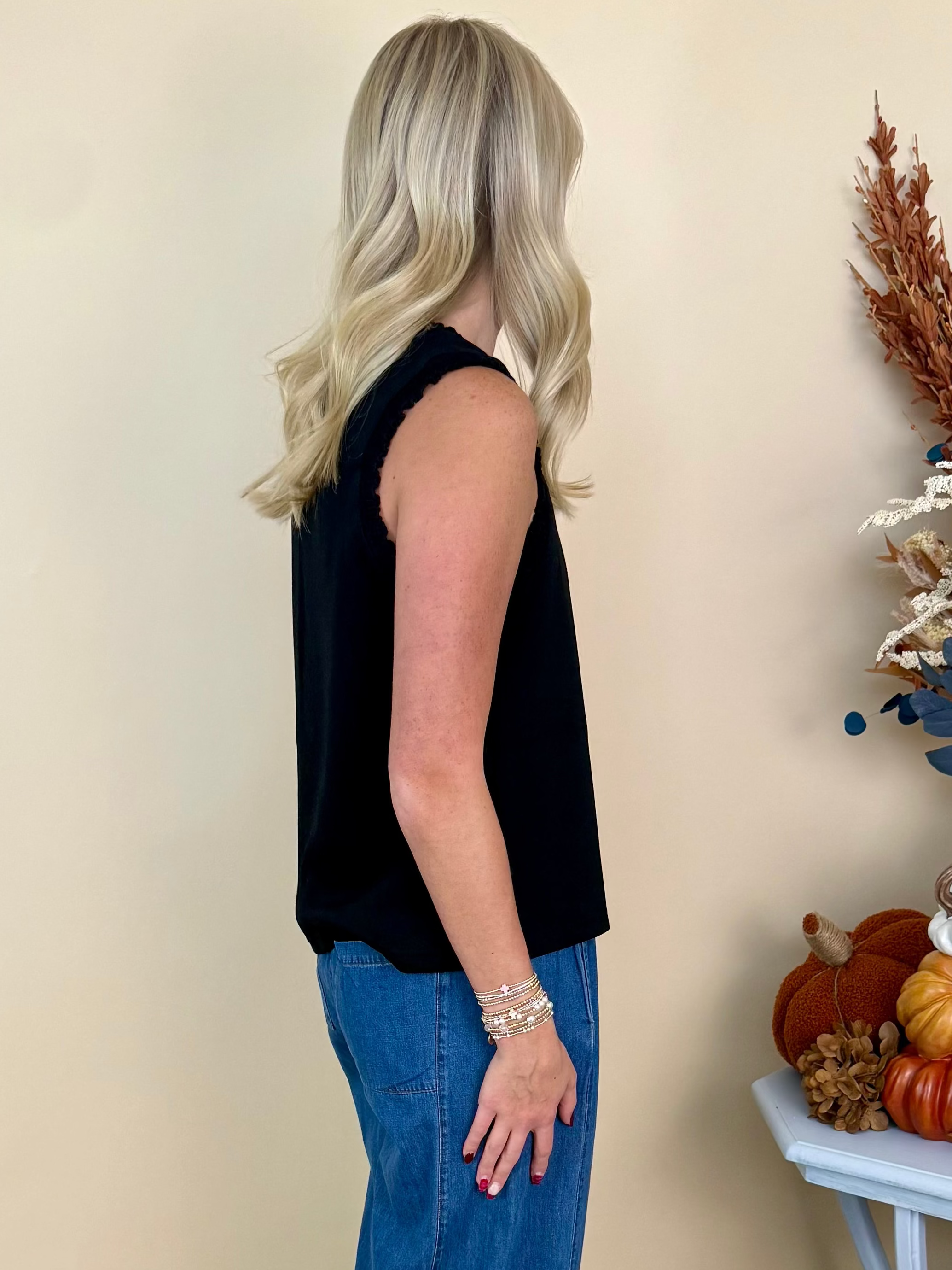 Forever Favorite Black Smocked Edge Tank Top-Shop-Womens-Boutique-Clothing