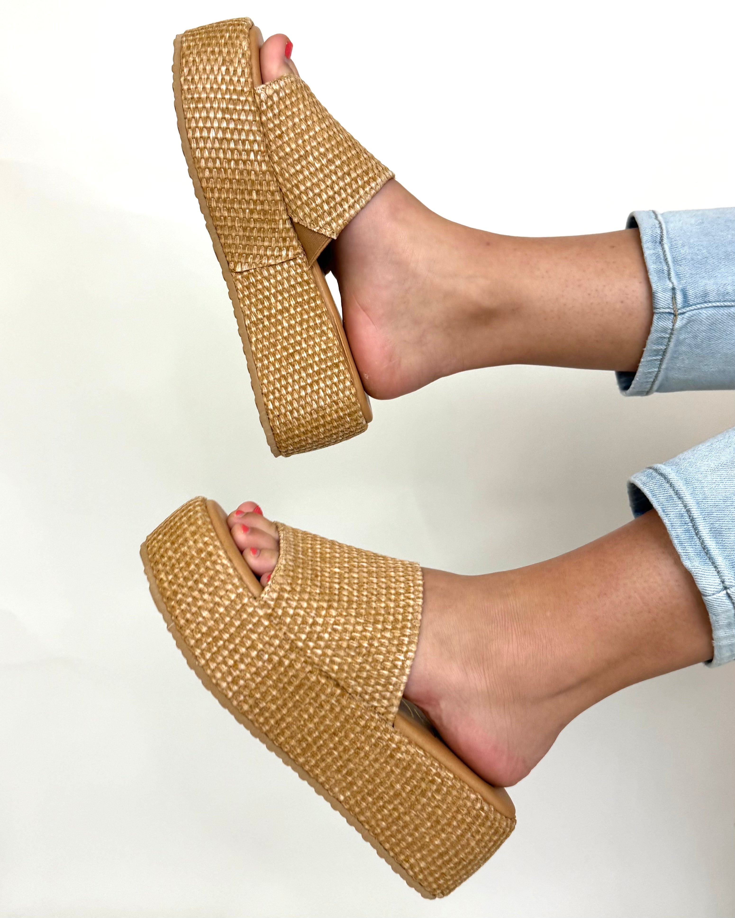 Hallie Cognac Raffia Wedge Sandals-Shop-Womens-Boutique-Clothing