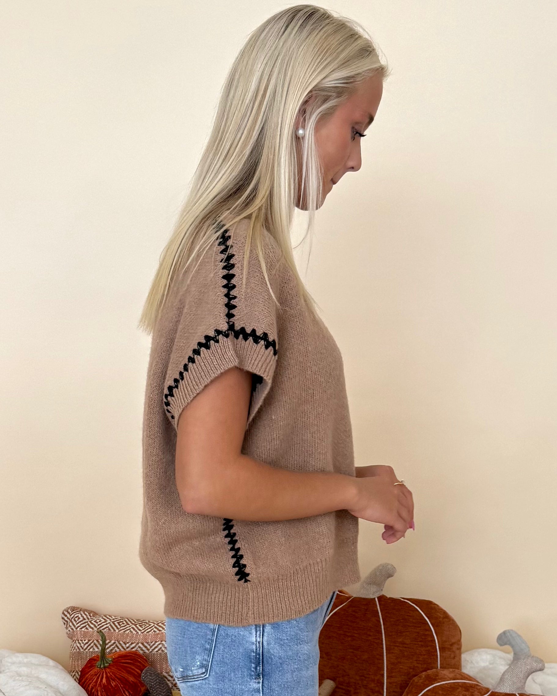 Coming Out Latte Sleeveless Stitch Sweater-Shop-Womens-Boutique-Clothing