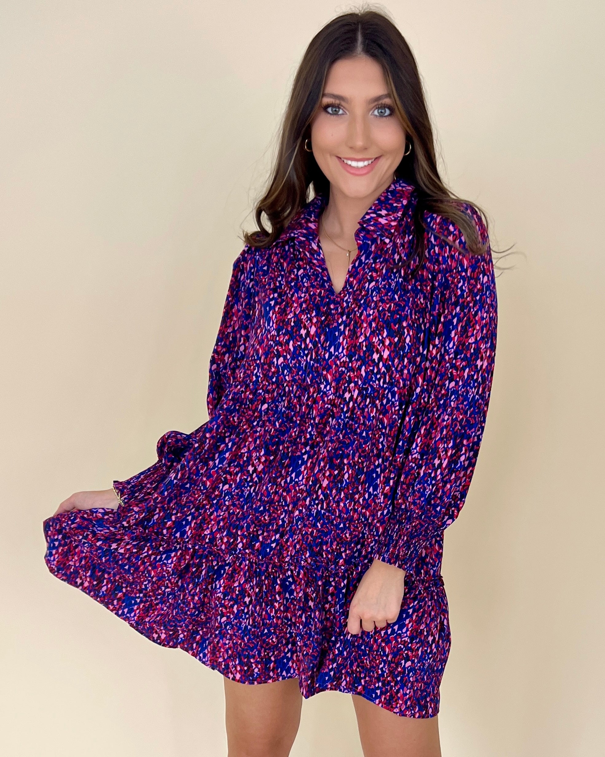 On Board French Blue Printed Tiered Dress-Shop-Womens-Boutique-Clothing
