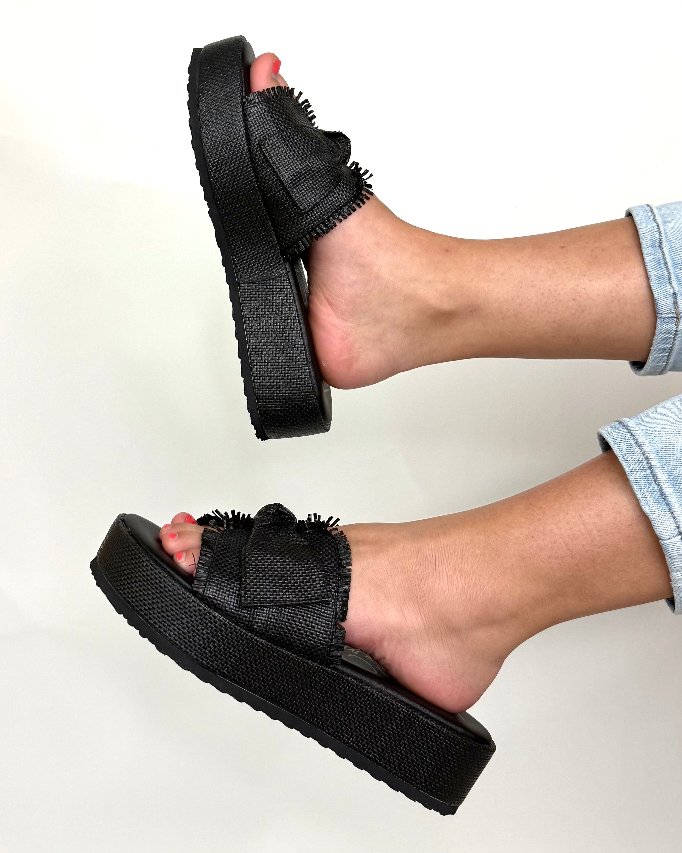 Isla Black Raffia Knot Platform Sandal-Shop-Womens-Boutique-Clothing